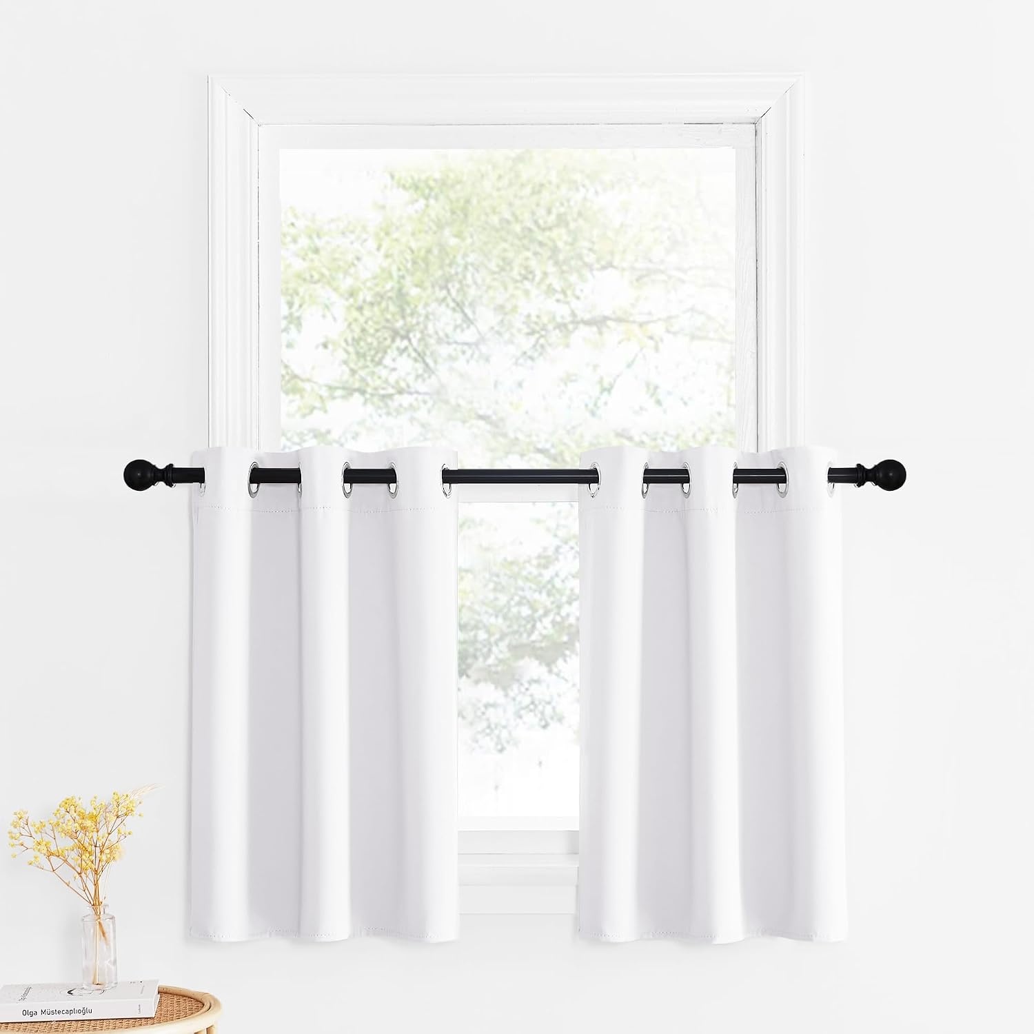image:imageNICETOWN Kitchen Tiers Curtains for Small Window Bathroom 52 W x 30 LPure White