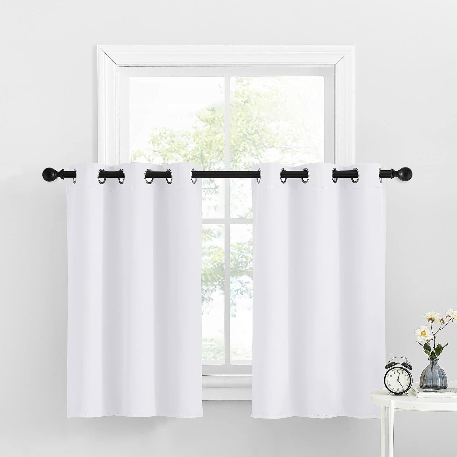 image:imageNICETOWN Kitchen Tiers Curtains for Small Window Bathroom 52 W x 30 LPure White