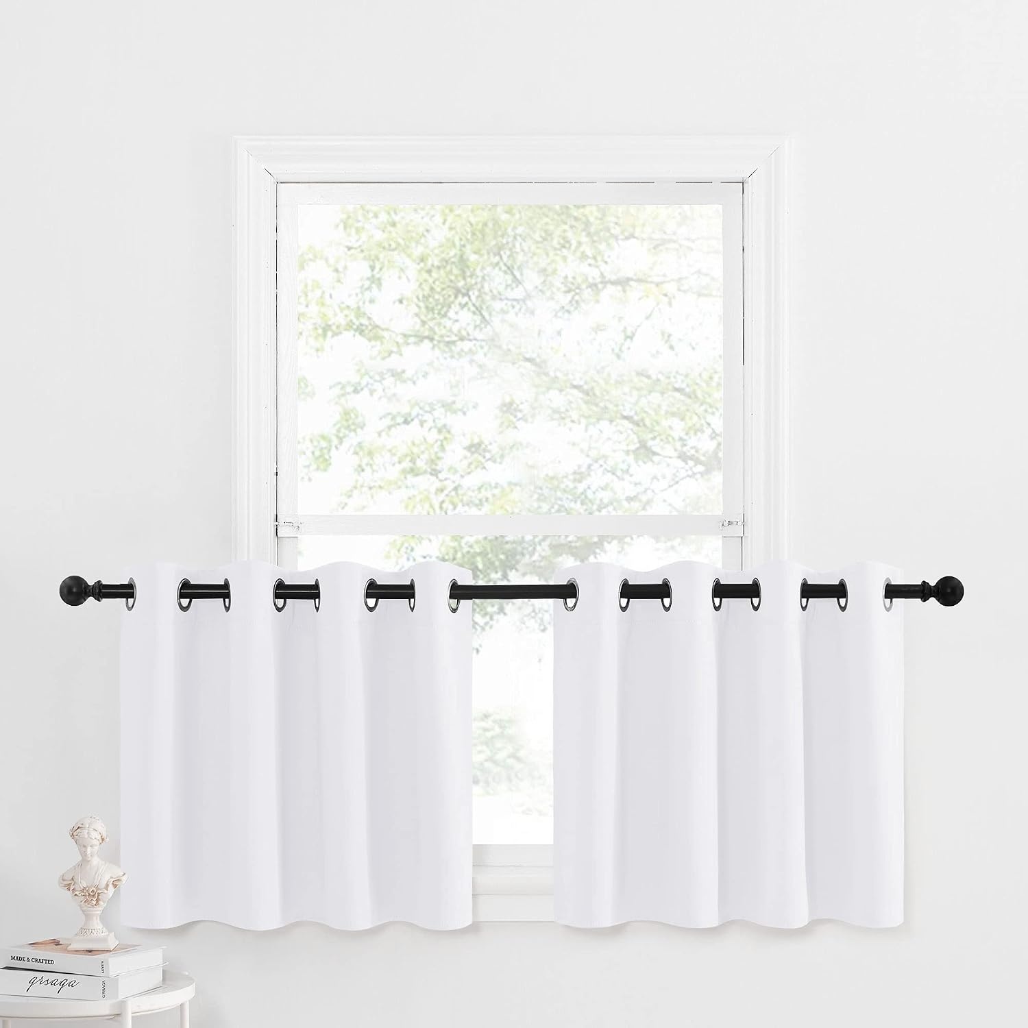 image:imageNICETOWN Kitchen Tiers Curtains for Small Window Bathroom 52 W x 30 LPure White