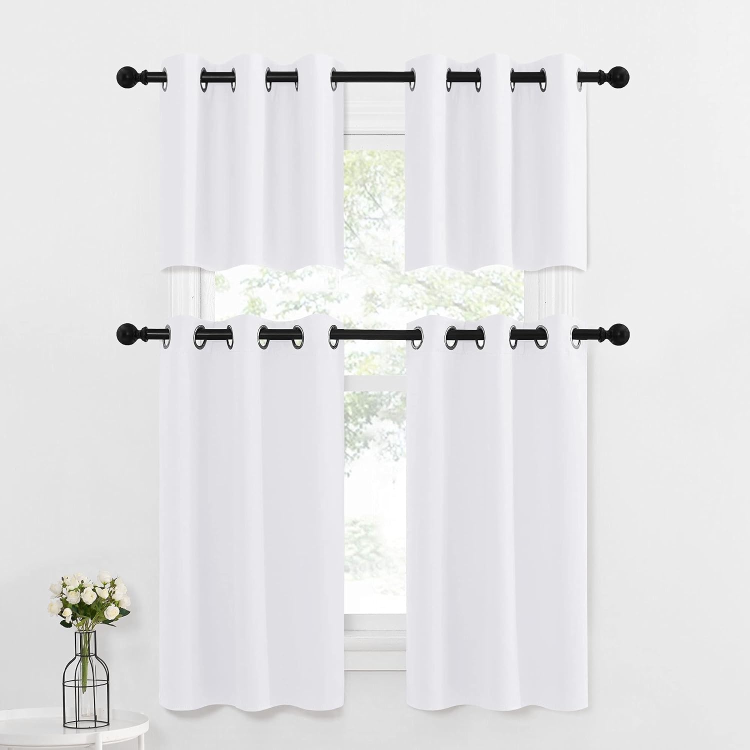 image:imageNICETOWN Kitchen Tiers Curtains for Small Window Bathroom 52 W x 30 LPure White