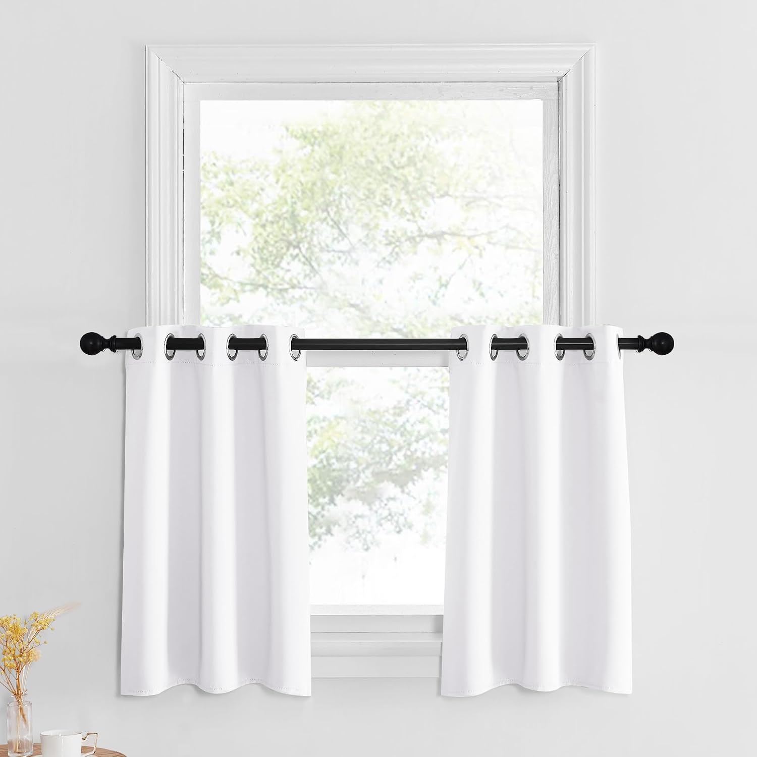 image:imageNICETOWN Kitchen Tiers Curtains for Small Window Bathroom 52 W x 30 LPure White