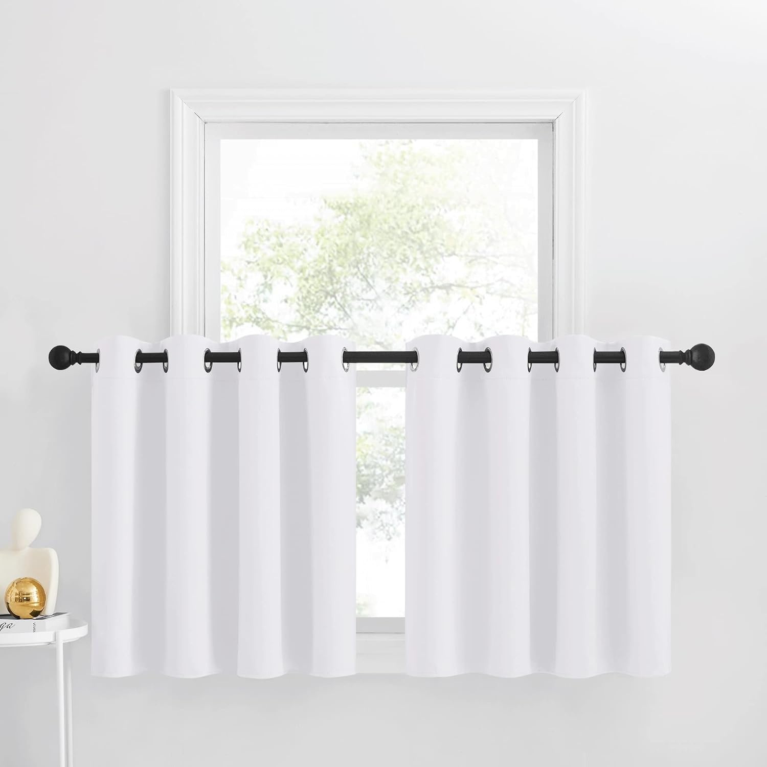 image:imageNICETOWN Kitchen Tiers Curtains for Small Window Bathroom 52 W x 30 LPure White