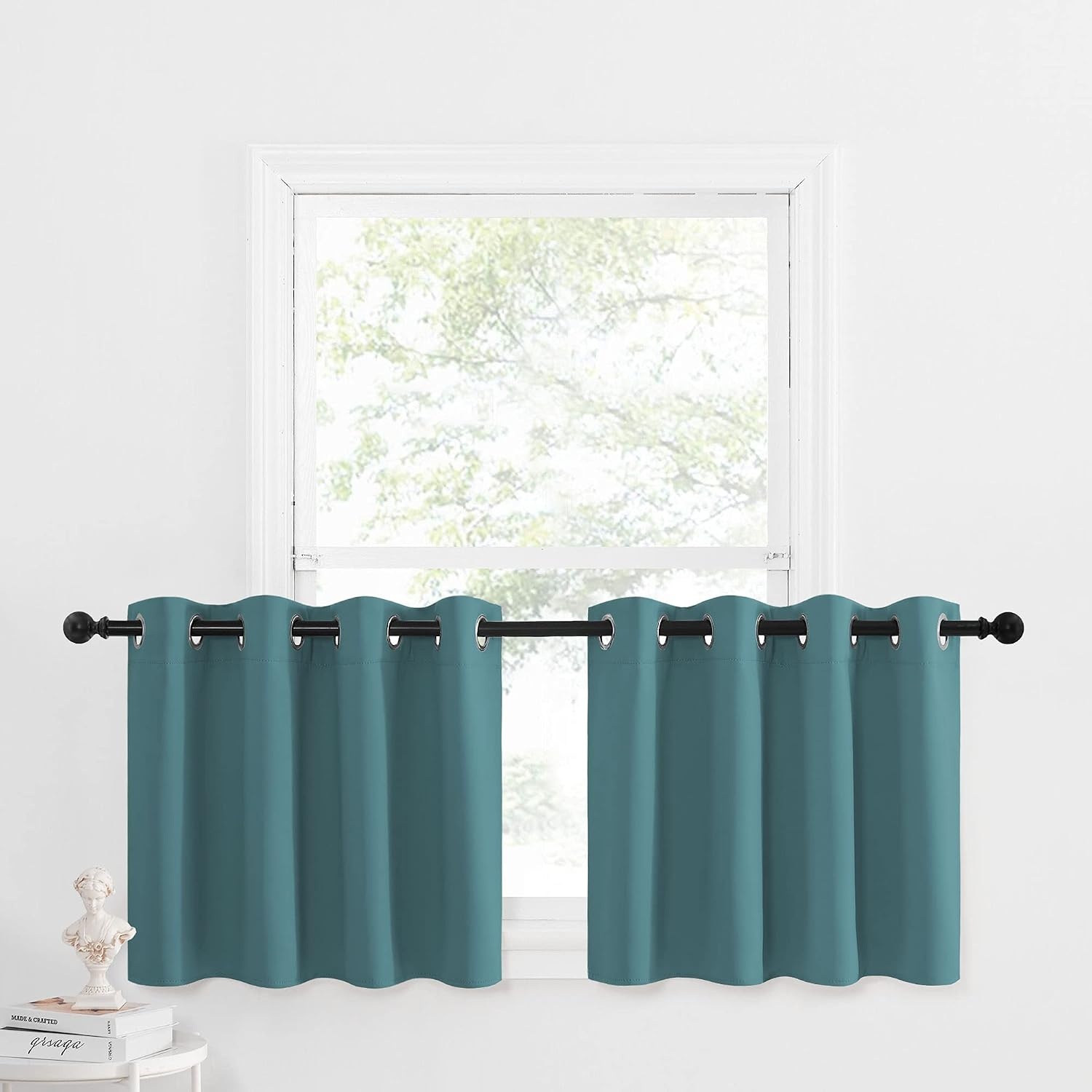 image:imageNICETOWN Kitchen Tiers Curtains for Small Window Bathroom 52 W x 30 LSea Teal