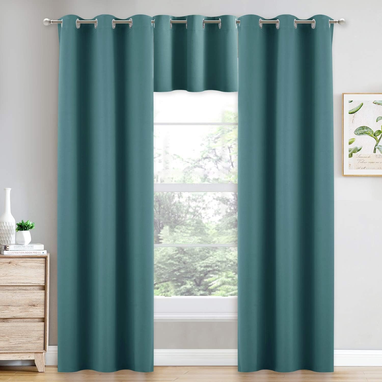 image:imageNICETOWN Kitchen Tiers Curtains for Small Window Bathroom 52 W x 30 LSea Teal