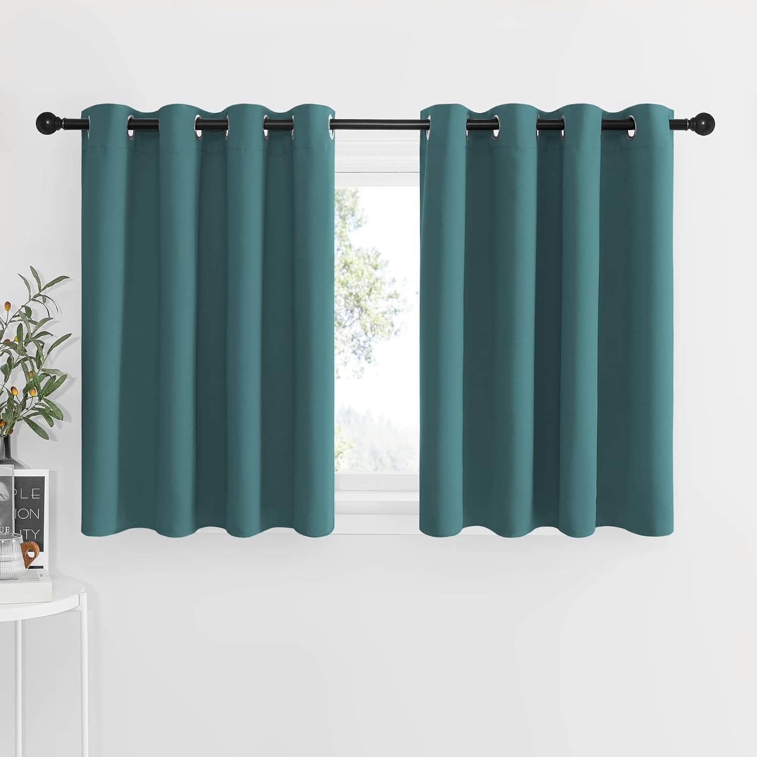 image:imageNICETOWN Kitchen Tiers Curtains for Small Window Bathroom 52 W x 30 LSea Teal