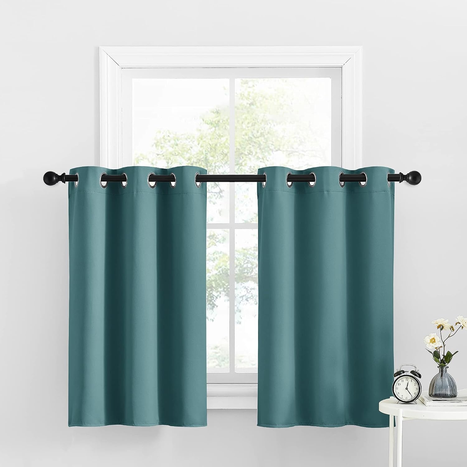 image:imageNICETOWN Kitchen Tiers Curtains for Small Window Bathroom 52 W x 30 LSea Teal
