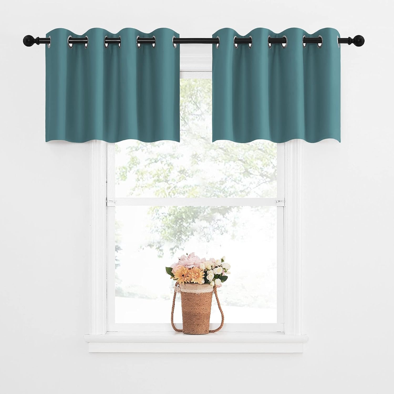 image:imageNICETOWN Kitchen Tiers Curtains for Small Window Bathroom 52 W x 30 LSea Teal