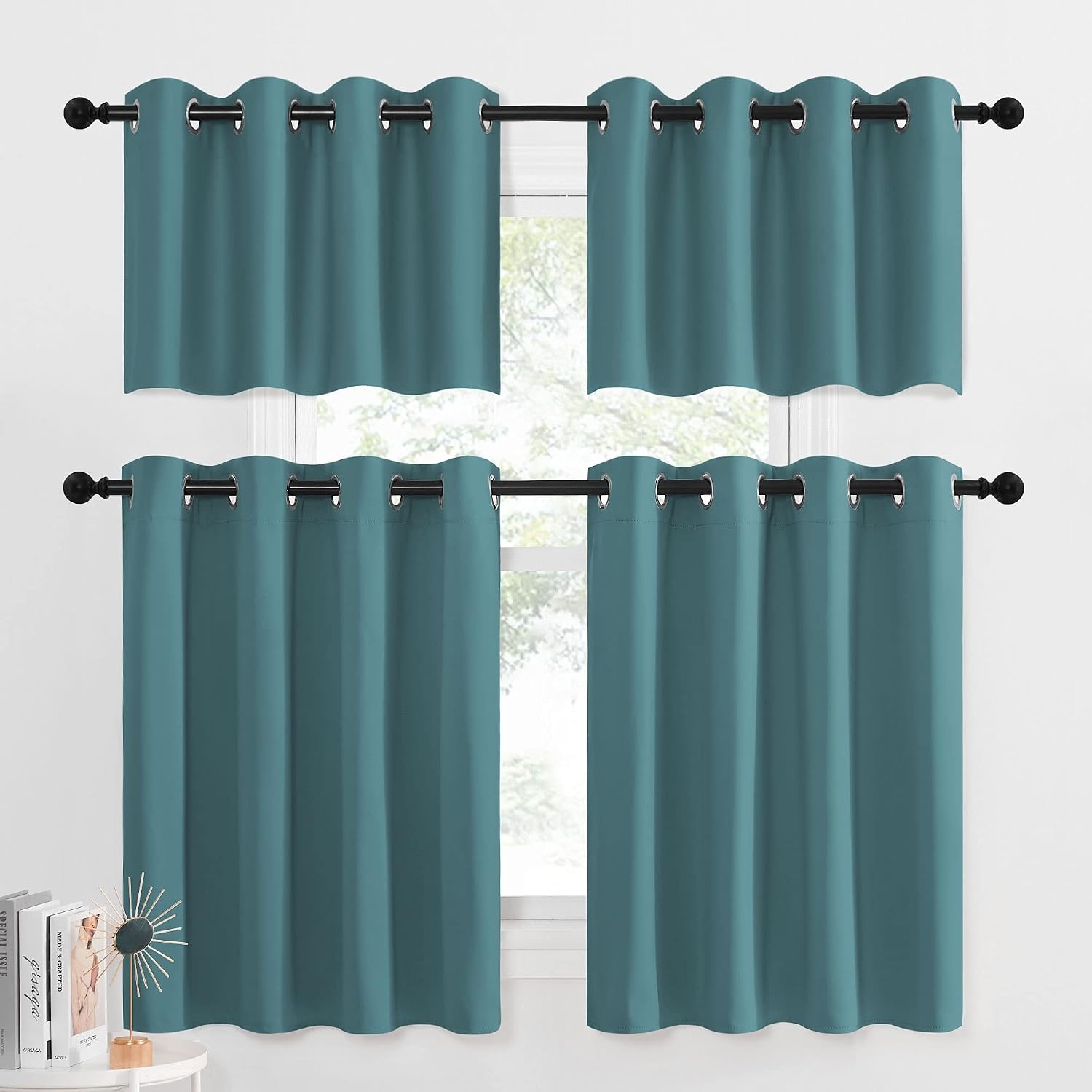 image:imageNICETOWN Kitchen Tiers Curtains for Small Window Bathroom 52 W x 30 LSea Teal