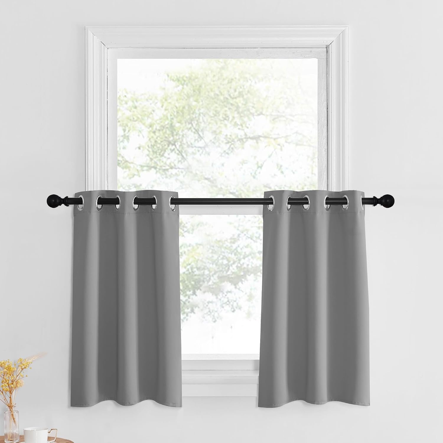 image:imageNICETOWN Kitchen Tiers Curtains for Small Window Bathroom 52 W x 30 LSilver Grey