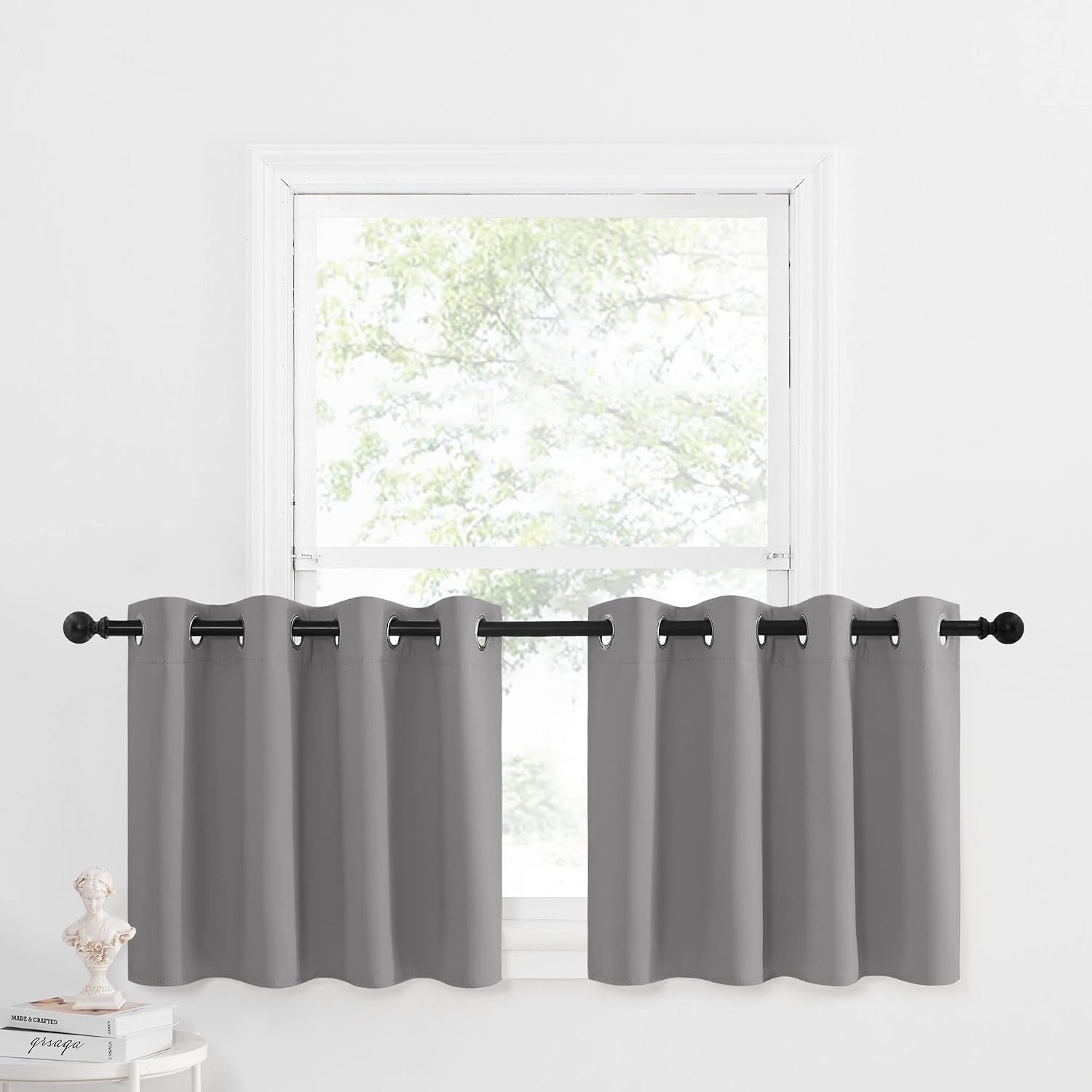 image:imageNICETOWN Kitchen Tiers Curtains for Small Window Bathroom 52 W x 30 LSilver Grey