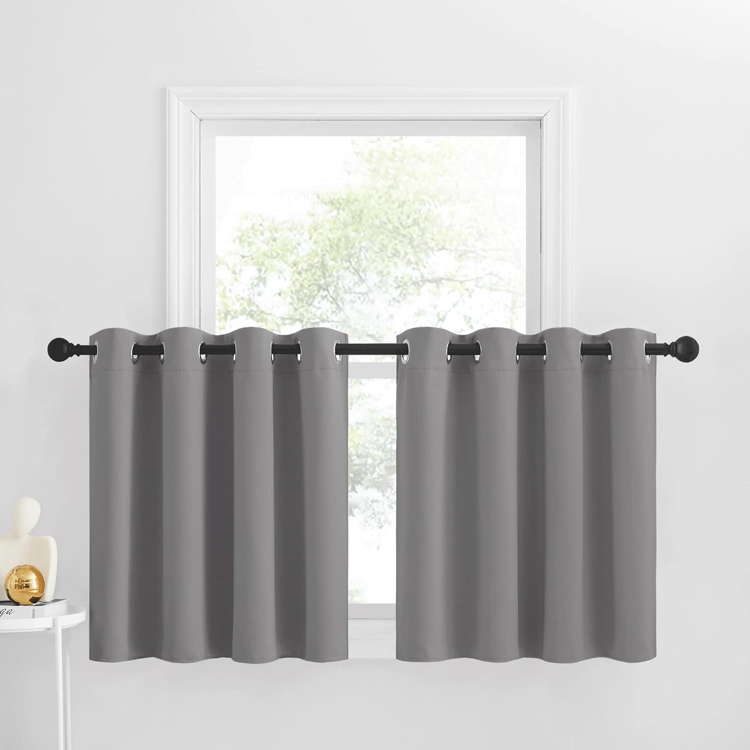 image:imageNICETOWN Kitchen Tiers Curtains for Small Window Bathroom 52 W x 30 LSilver Grey