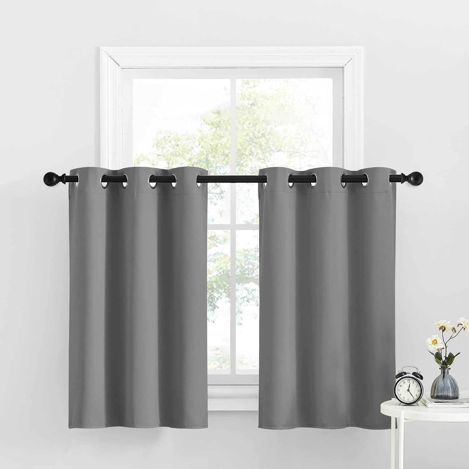 image:imageNICETOWN Kitchen Tiers Curtains for Small Window Bathroom 52 W x 30 LSilver Grey