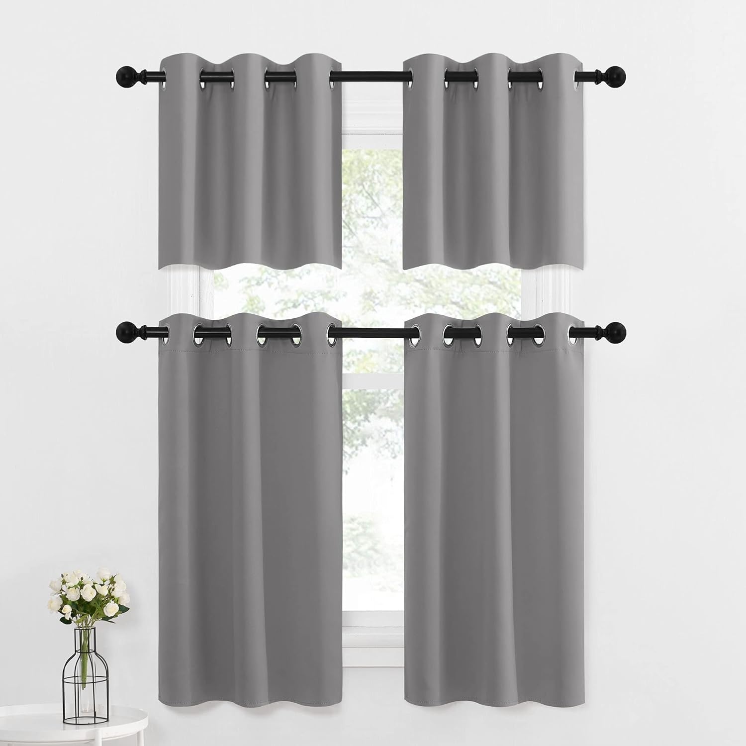 image:imageNICETOWN Kitchen Tiers Curtains for Small Window Bathroom 52 W x 30 LSilver Grey