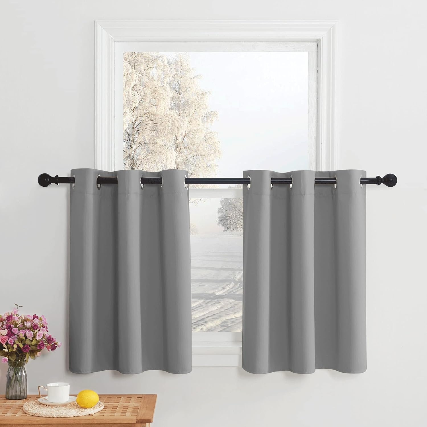 image:imageNICETOWN Kitchen Tiers Curtains for Small Window Bathroom 52 W x 30 LSilver Grey