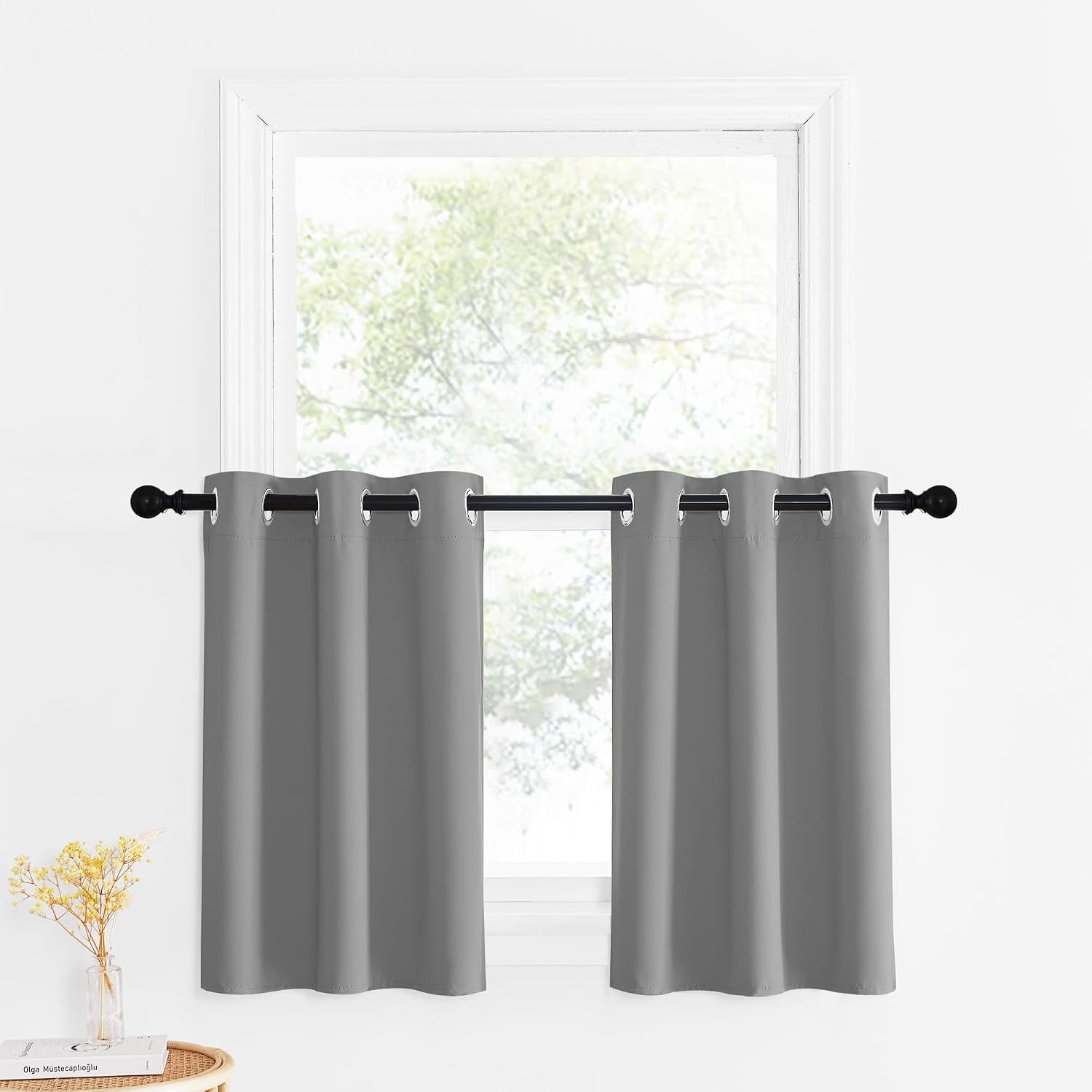 image:imageNICETOWN Kitchen Tiers Curtains for Small Window Bathroom 52 W x 30 LSilver Grey