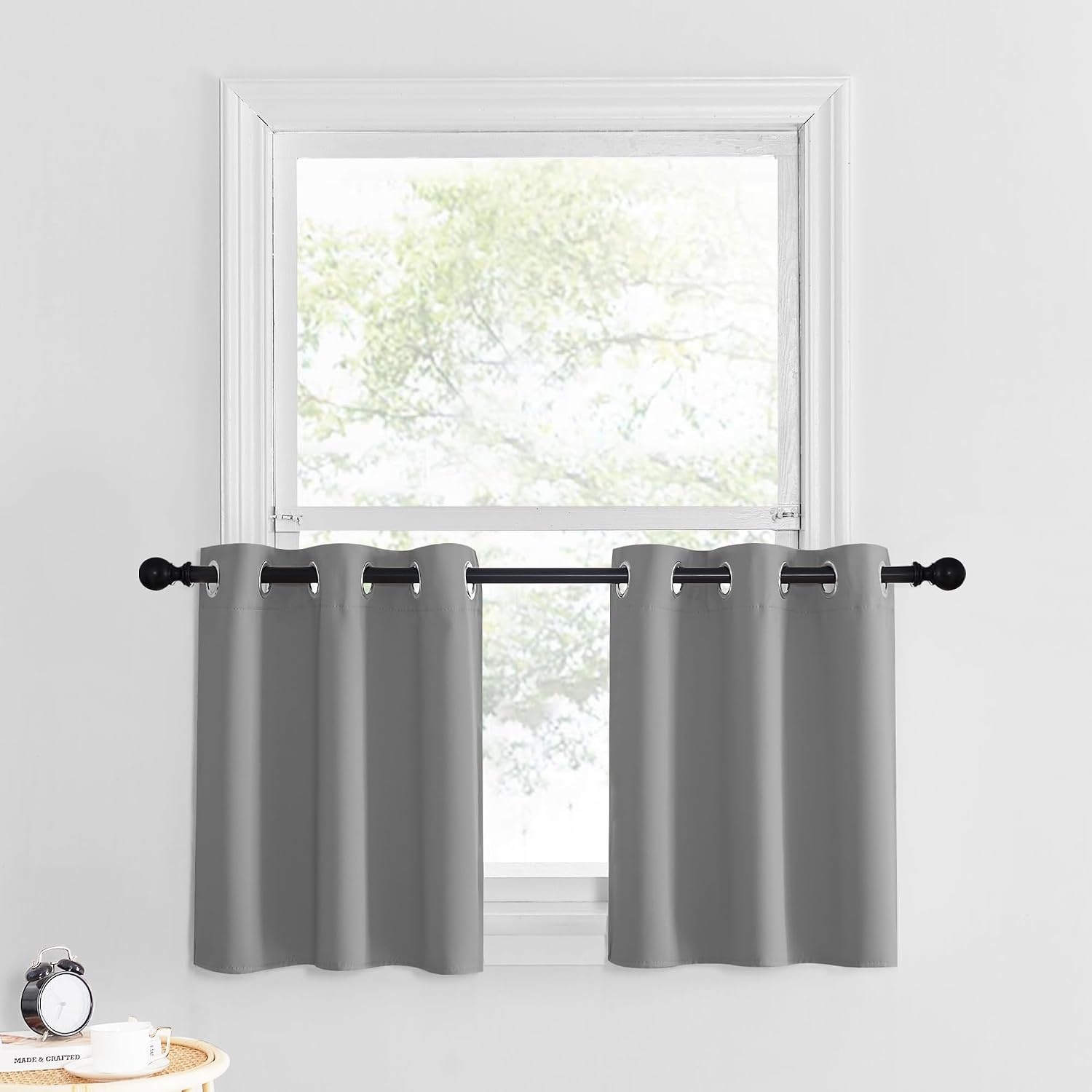 image:imageNICETOWN Kitchen Tiers Curtains for Small Window Bathroom 52 W x 30 LSilver Grey