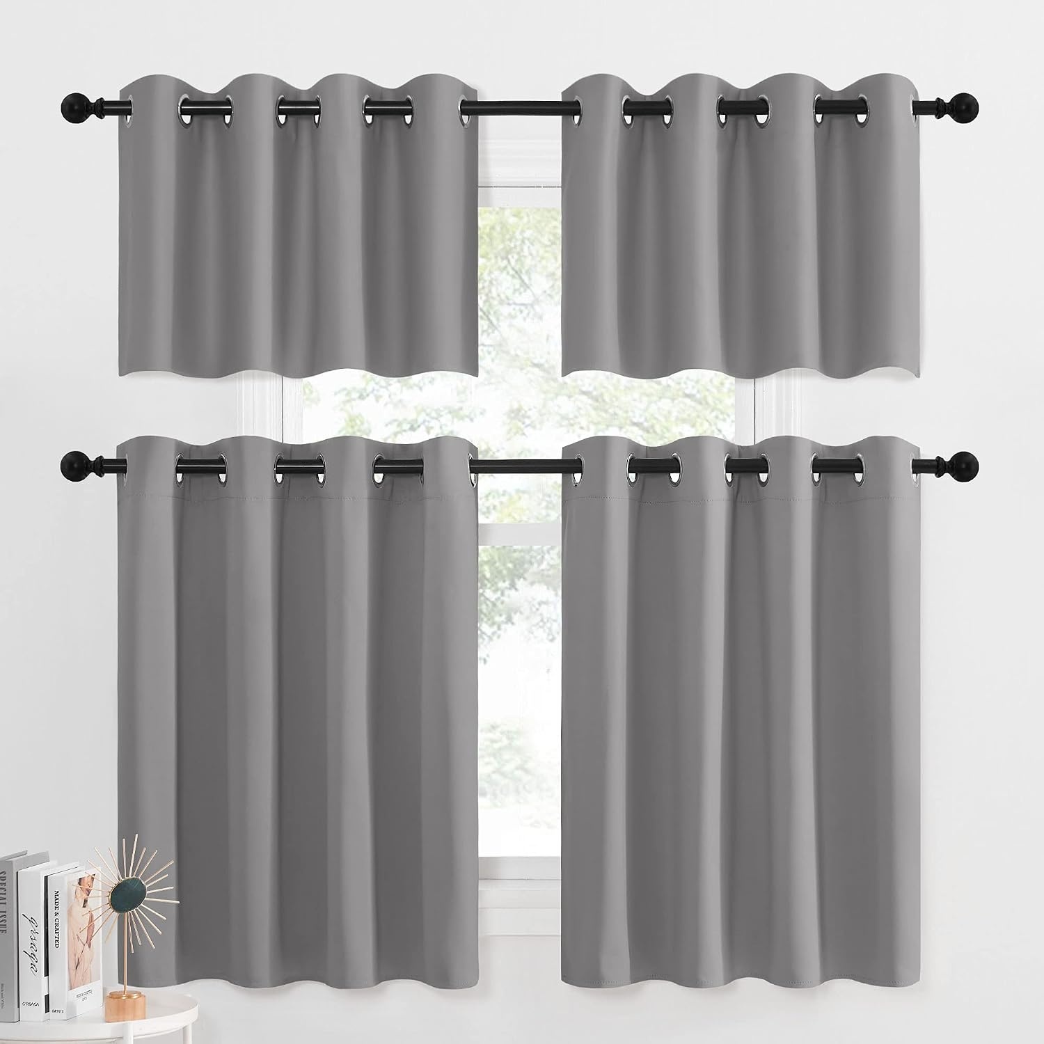 image:imageNICETOWN Kitchen Tiers Curtains for Small Window Bathroom 52 W x 30 LSilver Grey