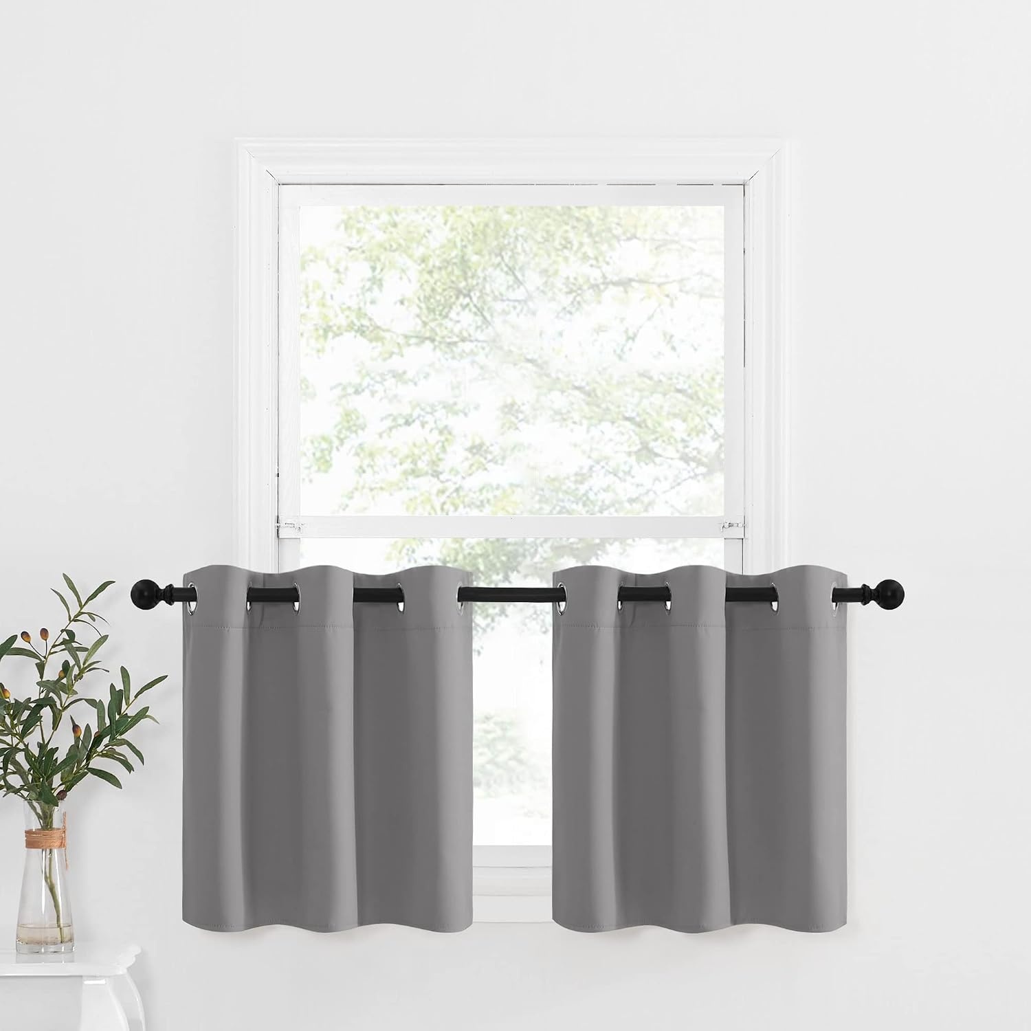 image:imageNICETOWN Kitchen Tiers Curtains for Small Window Bathroom 52 W x 30 LSilver Grey