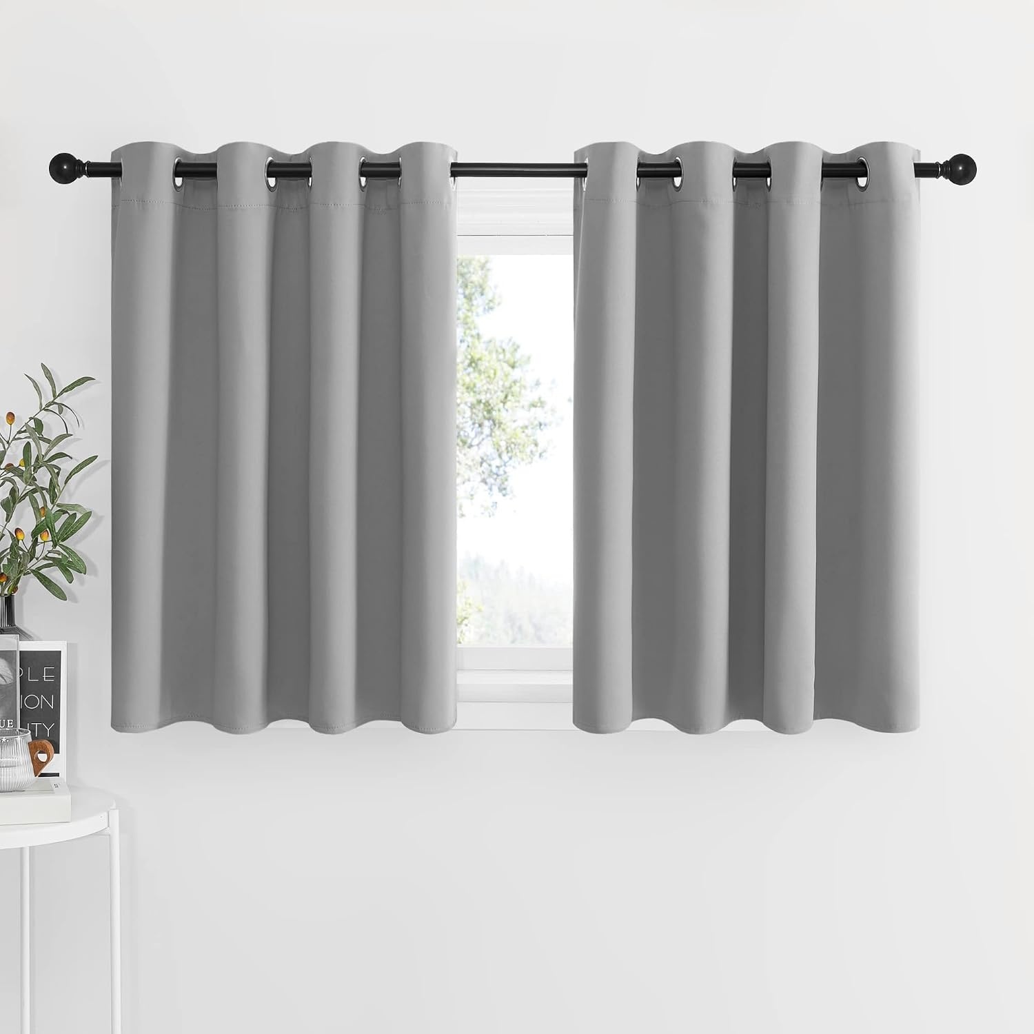 image:imageNICETOWN Kitchen Tiers Curtains for Small Window Bathroom 52 W x 30 LSliver Grey