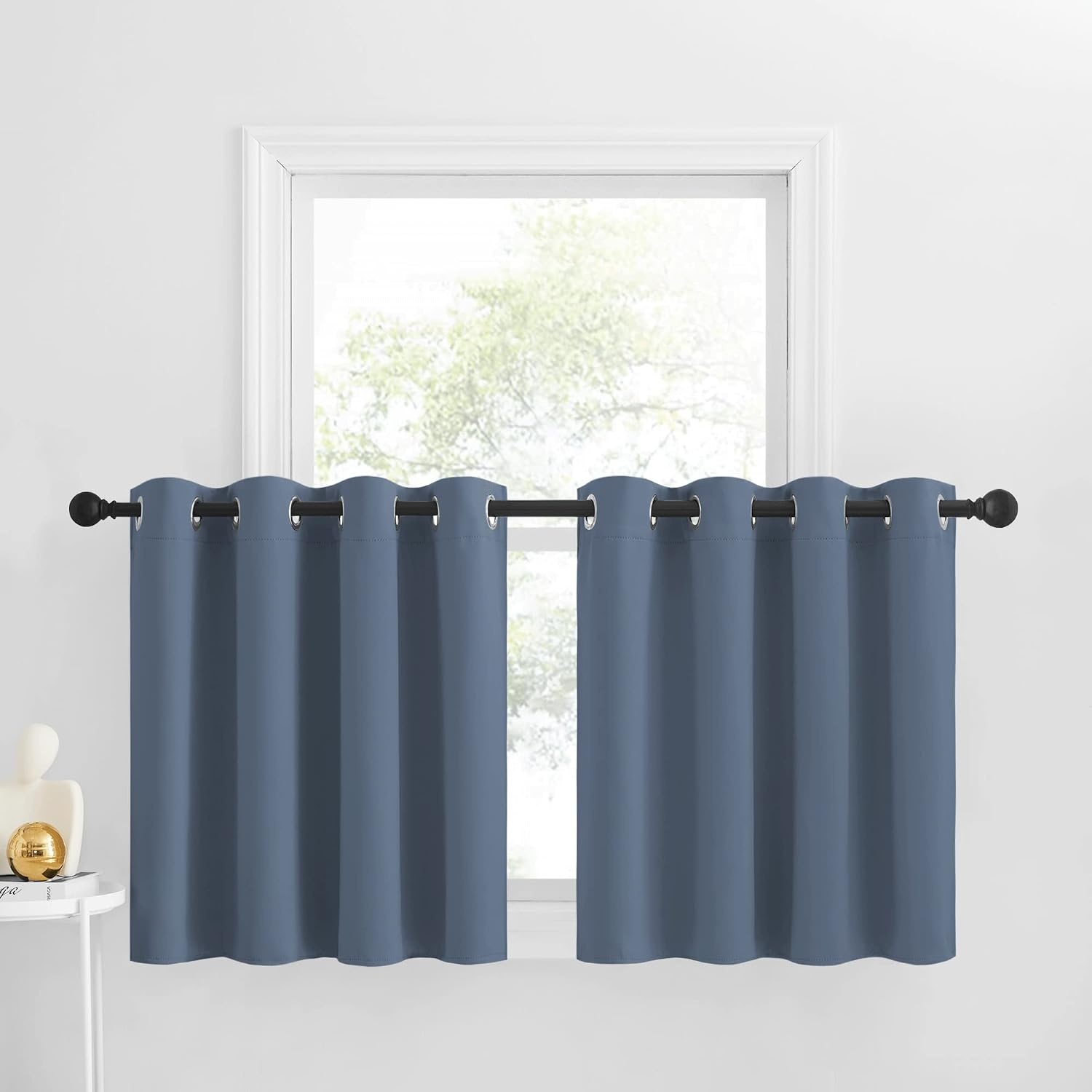 image:imageNICETOWN Kitchen Tiers Curtains for Small Window Bathroom 52 W x 30 LStone Blue