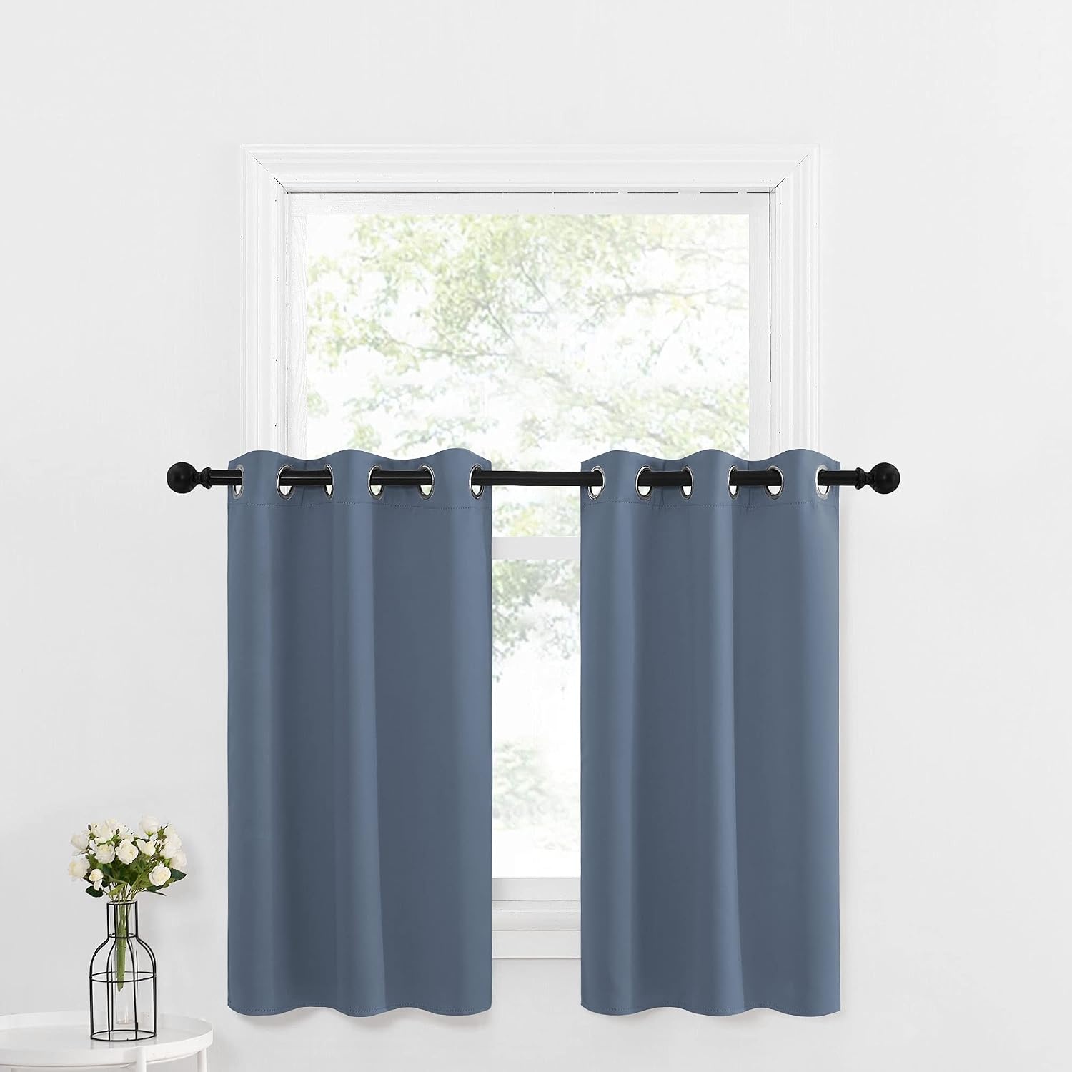 image:imageNICETOWN Kitchen Tiers Curtains for Small Window Bathroom 52 W x 30 LStone Blue