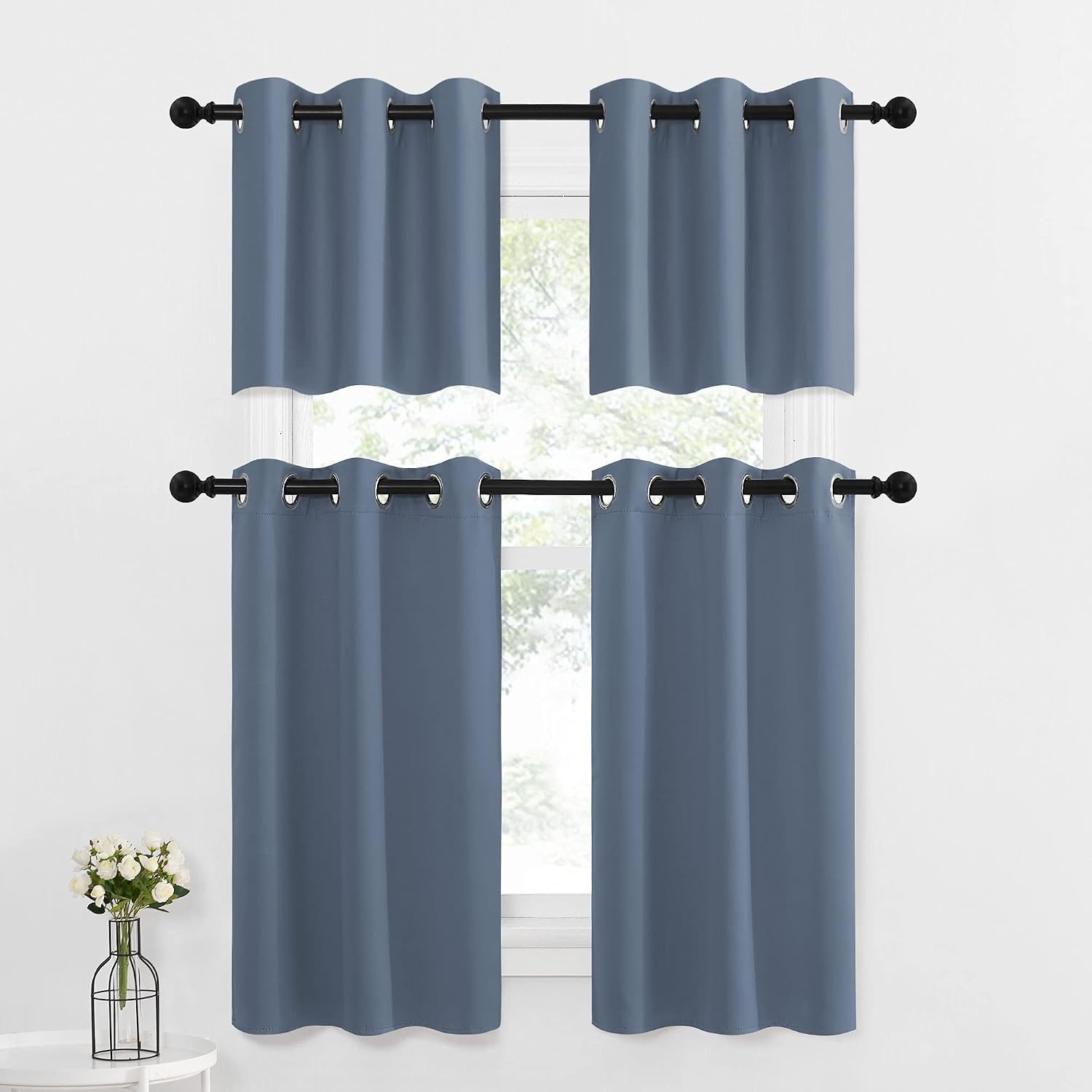 image:imageNICETOWN Kitchen Tiers Curtains for Small Window Bathroom 52 W x 30 LStone Blue