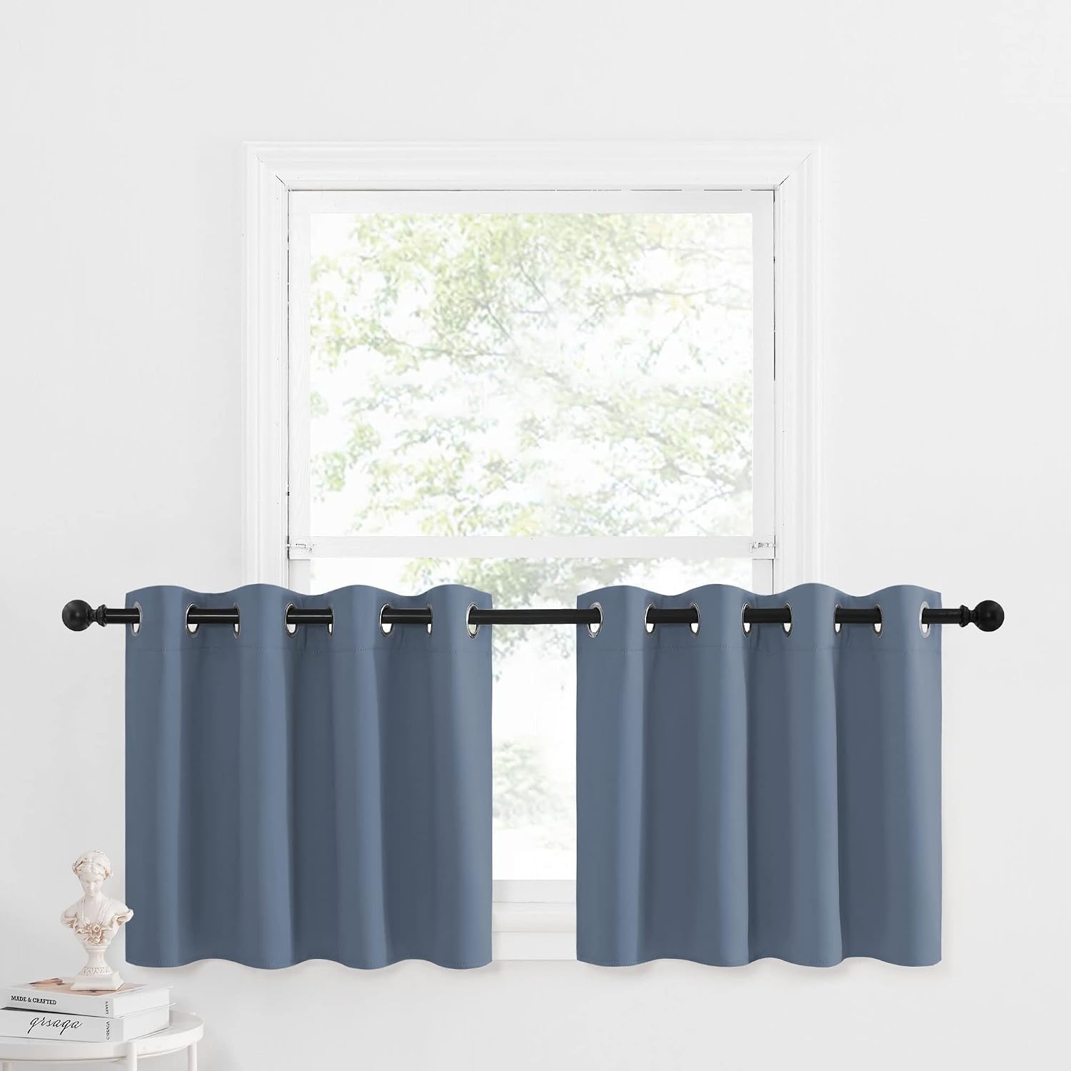 image:imageNICETOWN Kitchen Tiers Curtains for Small Window Bathroom 52 W x 30 LStone Blue