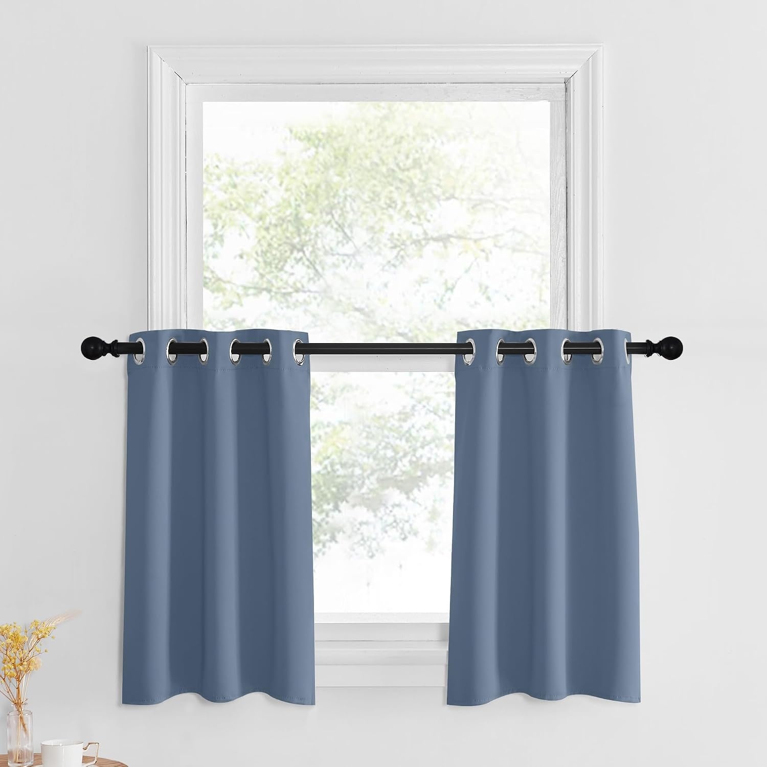 image:imageNICETOWN Kitchen Tiers Curtains for Small Window Bathroom 52 W x 30 LStone Blue