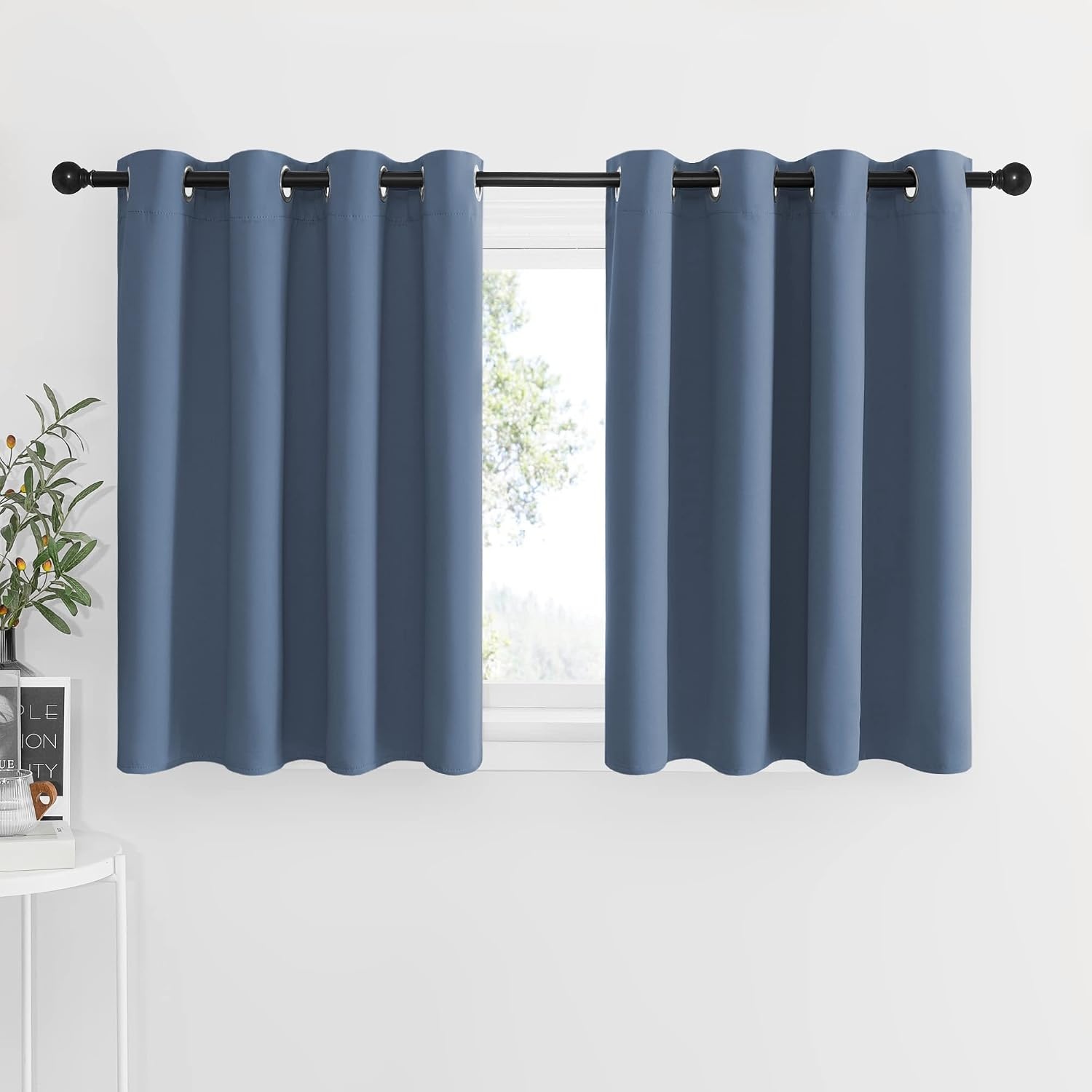 image:imageNICETOWN Kitchen Tiers Curtains for Small Window Bathroom 52 W x 30 LStone Blue
