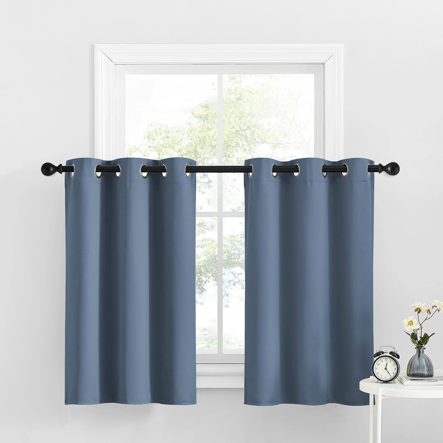 image:imageNICETOWN Kitchen Tiers Curtains for Small Window Bathroom 52 W x 30 LStone Blue
