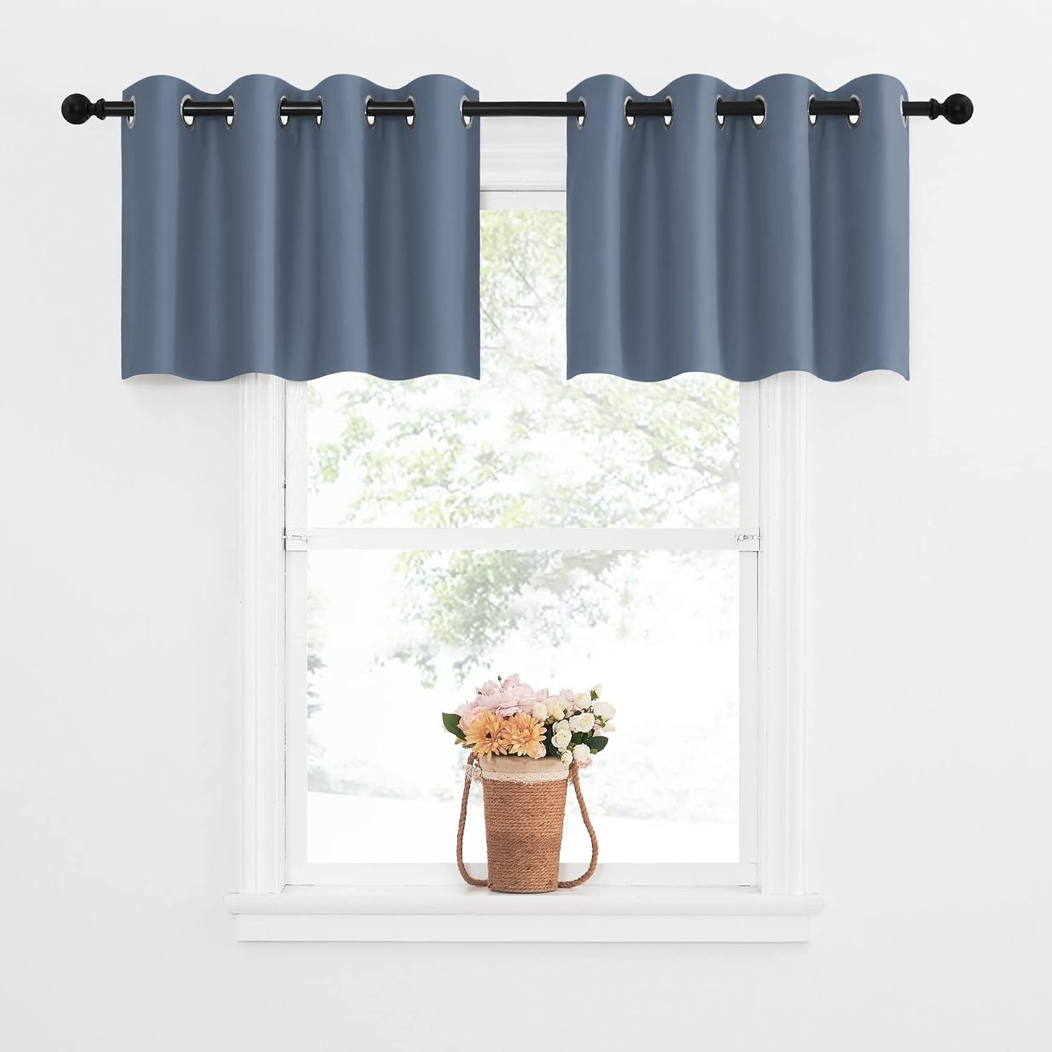 image:imageNICETOWN Kitchen Tiers Curtains for Small Window Bathroom 52 W x 30 LStone Blue