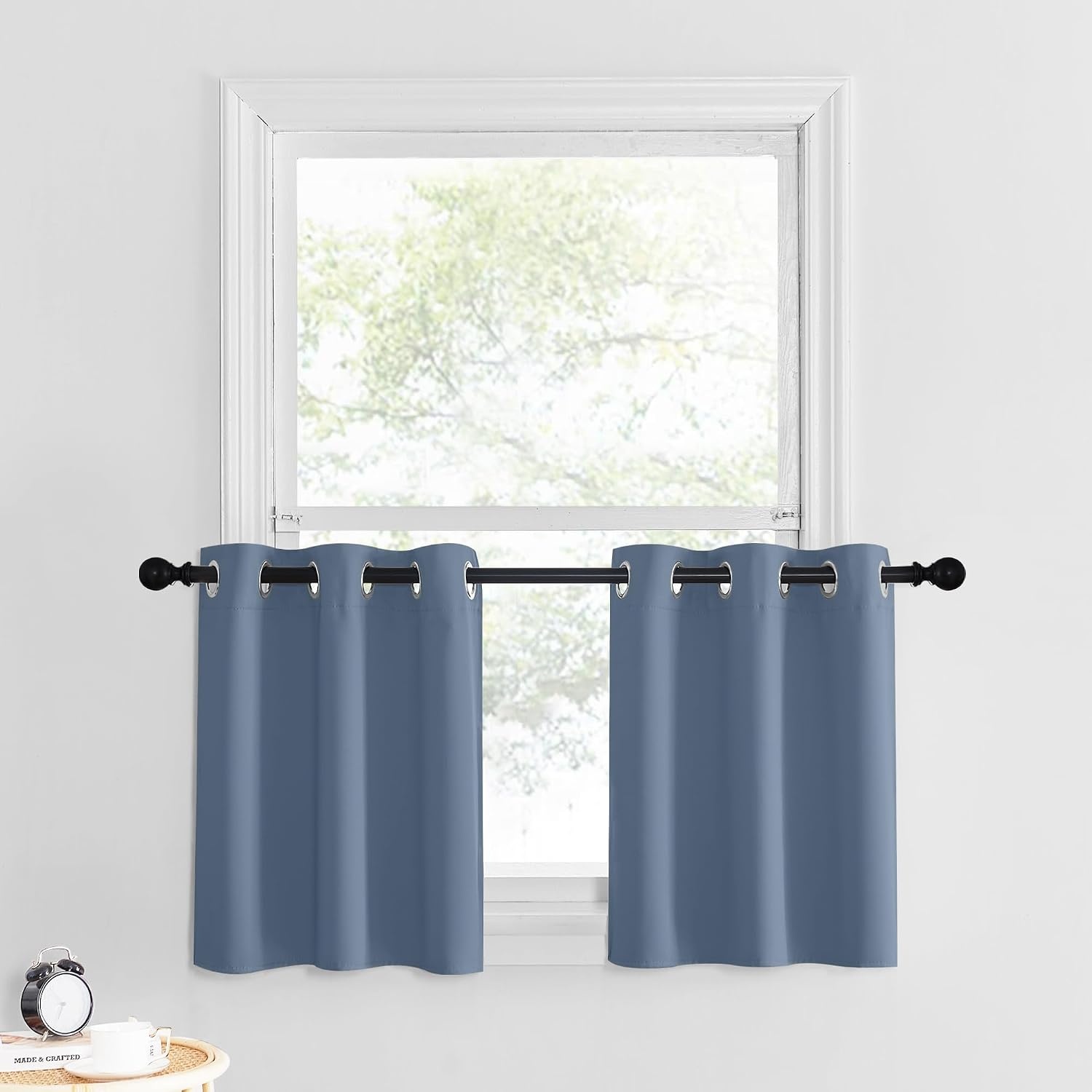 image:imageNICETOWN Kitchen Tiers Curtains for Small Window Bathroom 52 W x 30 LStone Blue