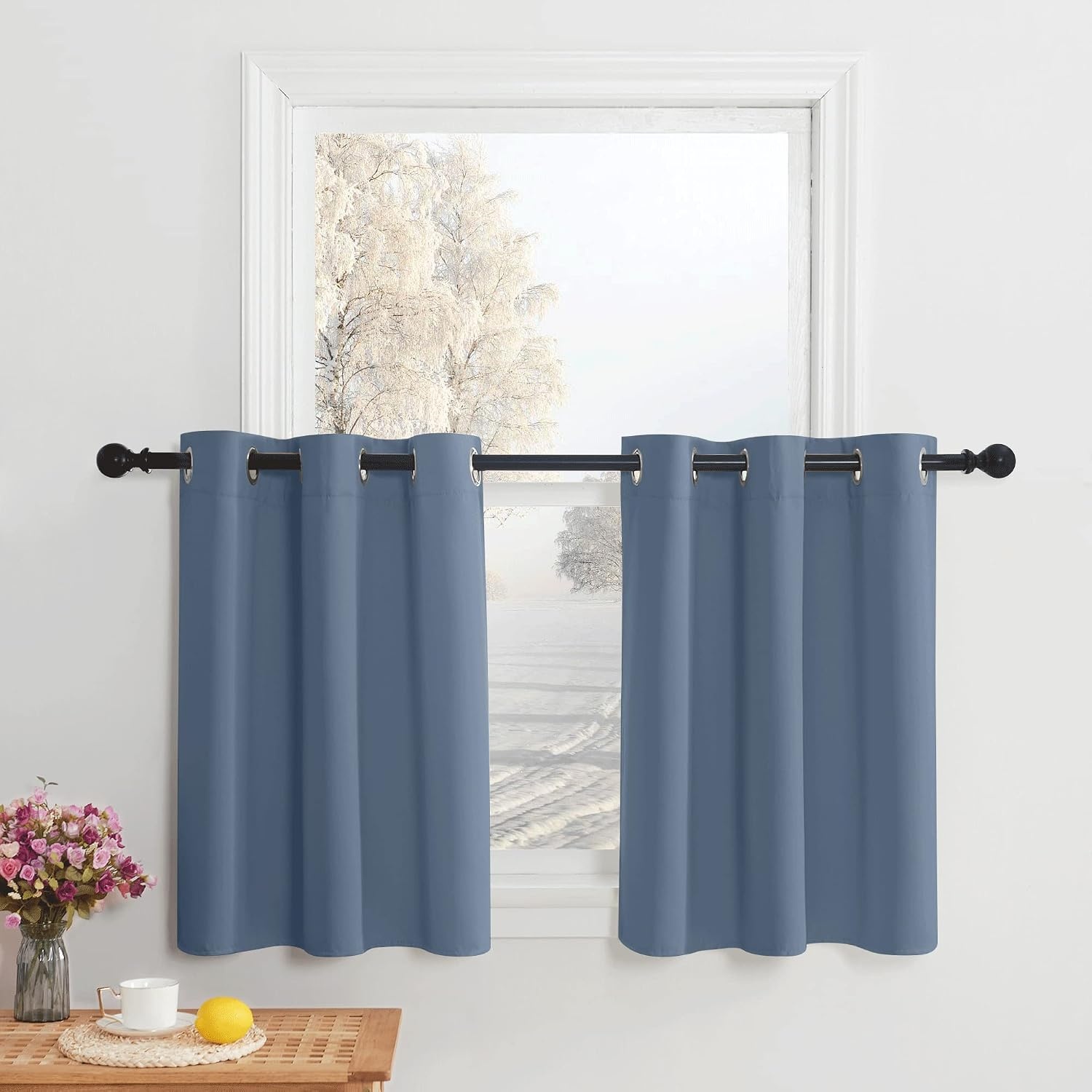 image:imageNICETOWN Kitchen Tiers Curtains for Small Window Bathroom 52 W x 30 LStone Blue