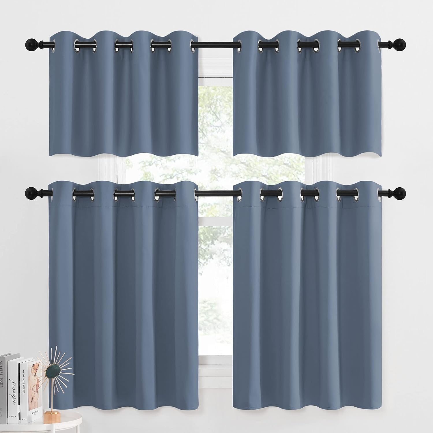 image:imageNICETOWN Kitchen Tiers Curtains for Small Window Bathroom 52 W x 30 LStone Blue