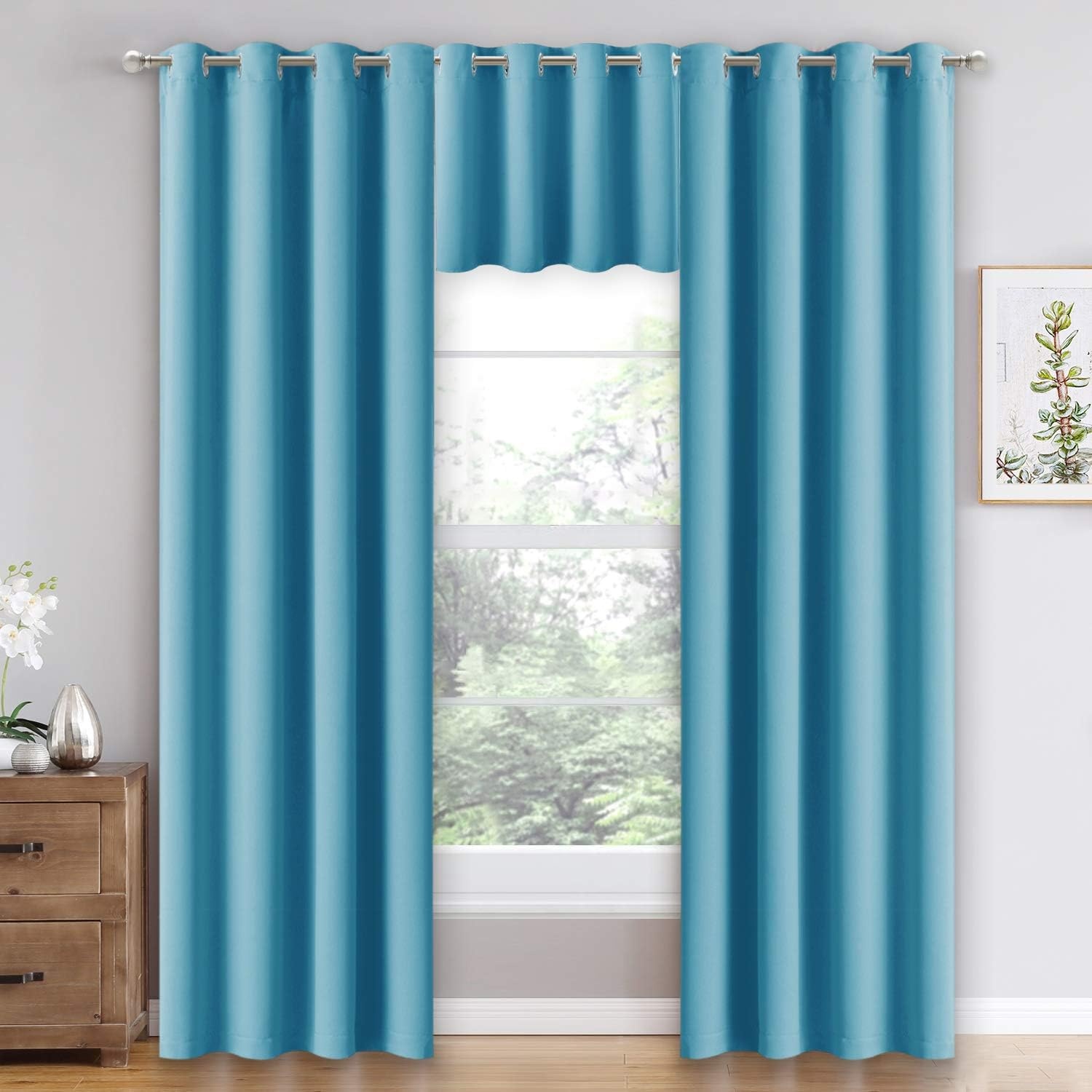 image:imageNICETOWN Kitchen Tiers Curtains for Small Window Bathroom 52 W x 30 LTeal Blue