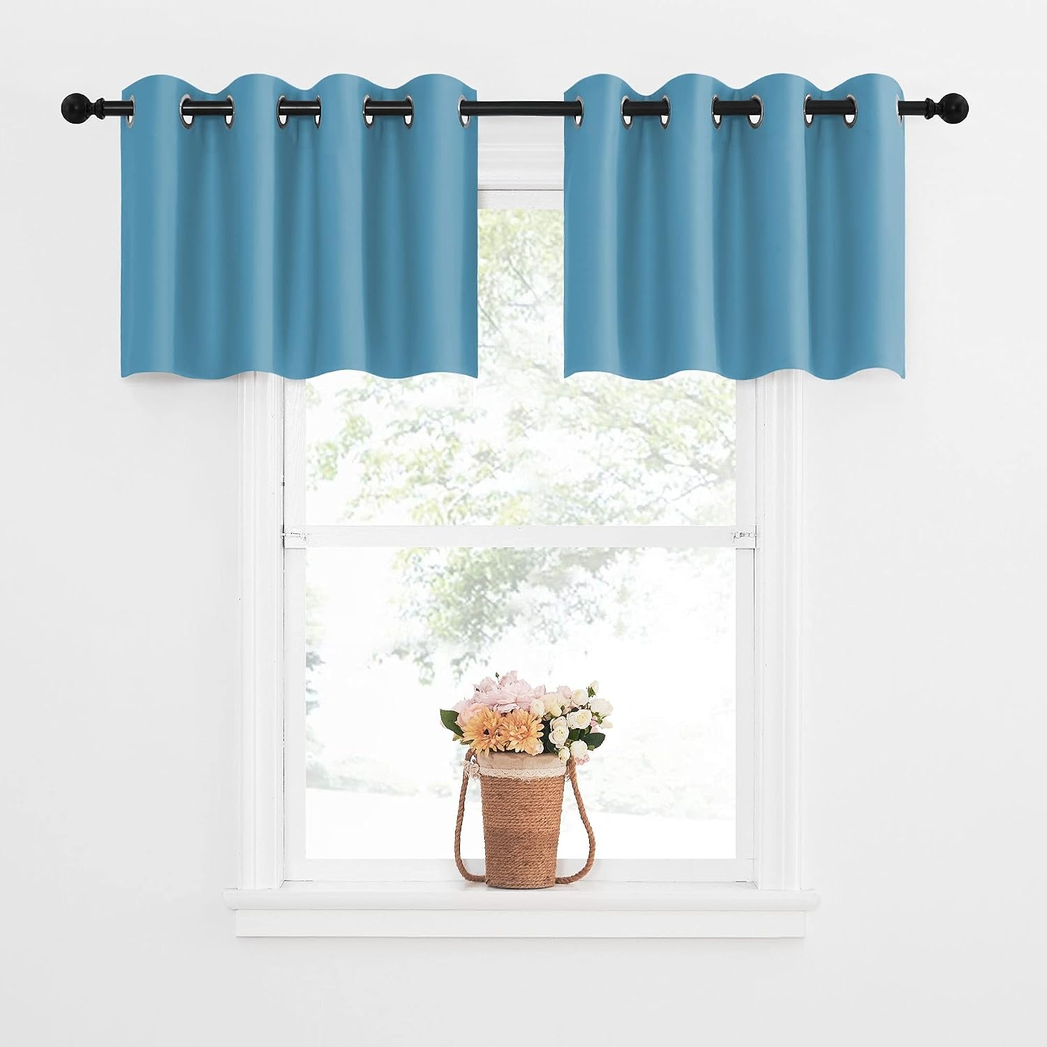 image:imageNICETOWN Kitchen Tiers Curtains for Small Window Bathroom 52 W x 30 LTeal Blue