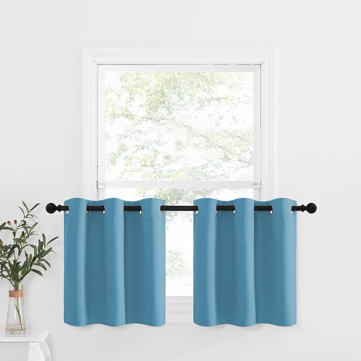 image:imageNICETOWN Kitchen Tiers Curtains for Small Window Bathroom 52 W x 30 LTeal Blue