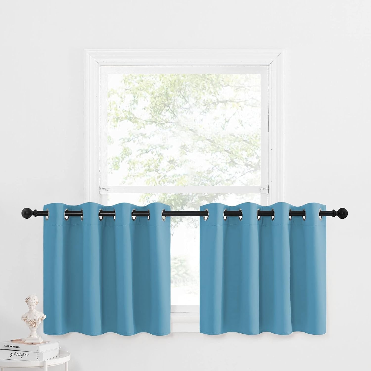 image:imageNICETOWN Kitchen Tiers Curtains for Small Window Bathroom 52 W x 30 LTeal Blue