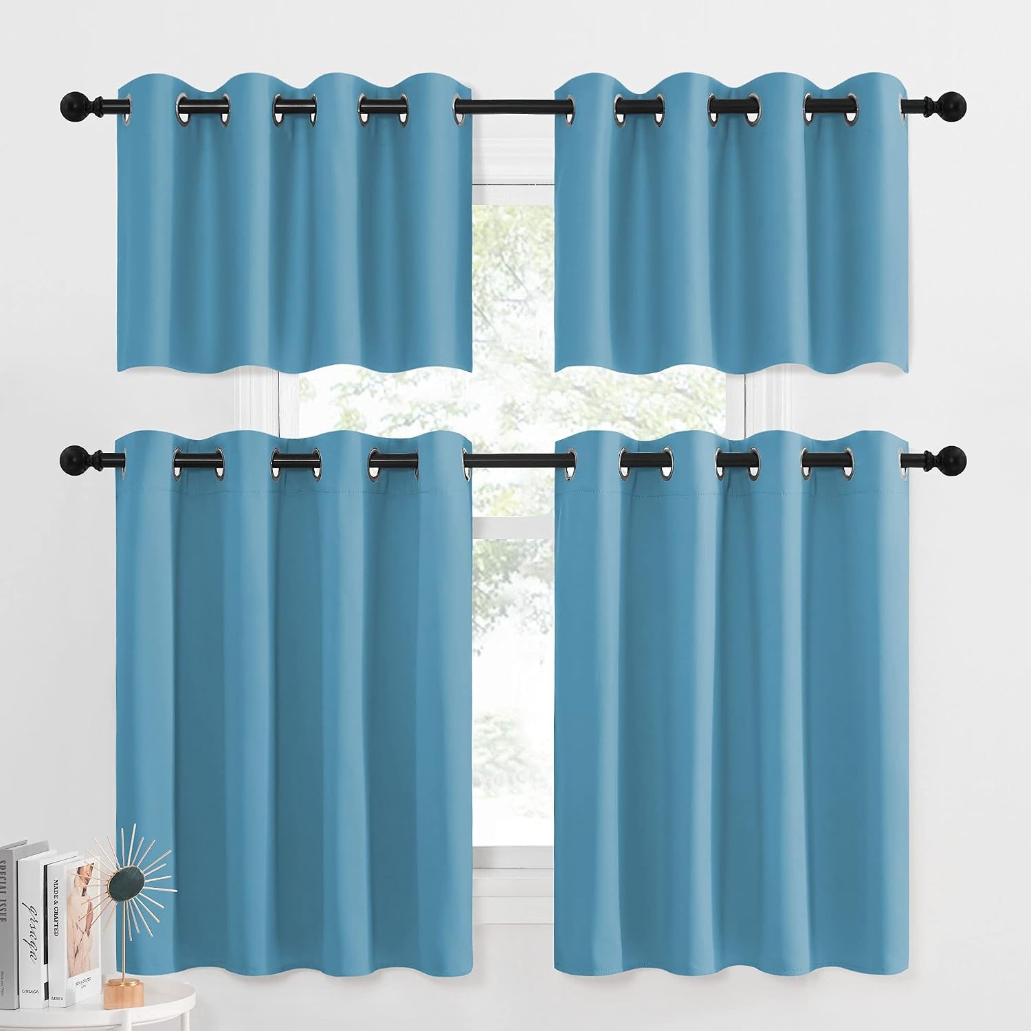 image:imageNICETOWN Kitchen Tiers Curtains for Small Window Bathroom 52 W x 30 LTeal Blue