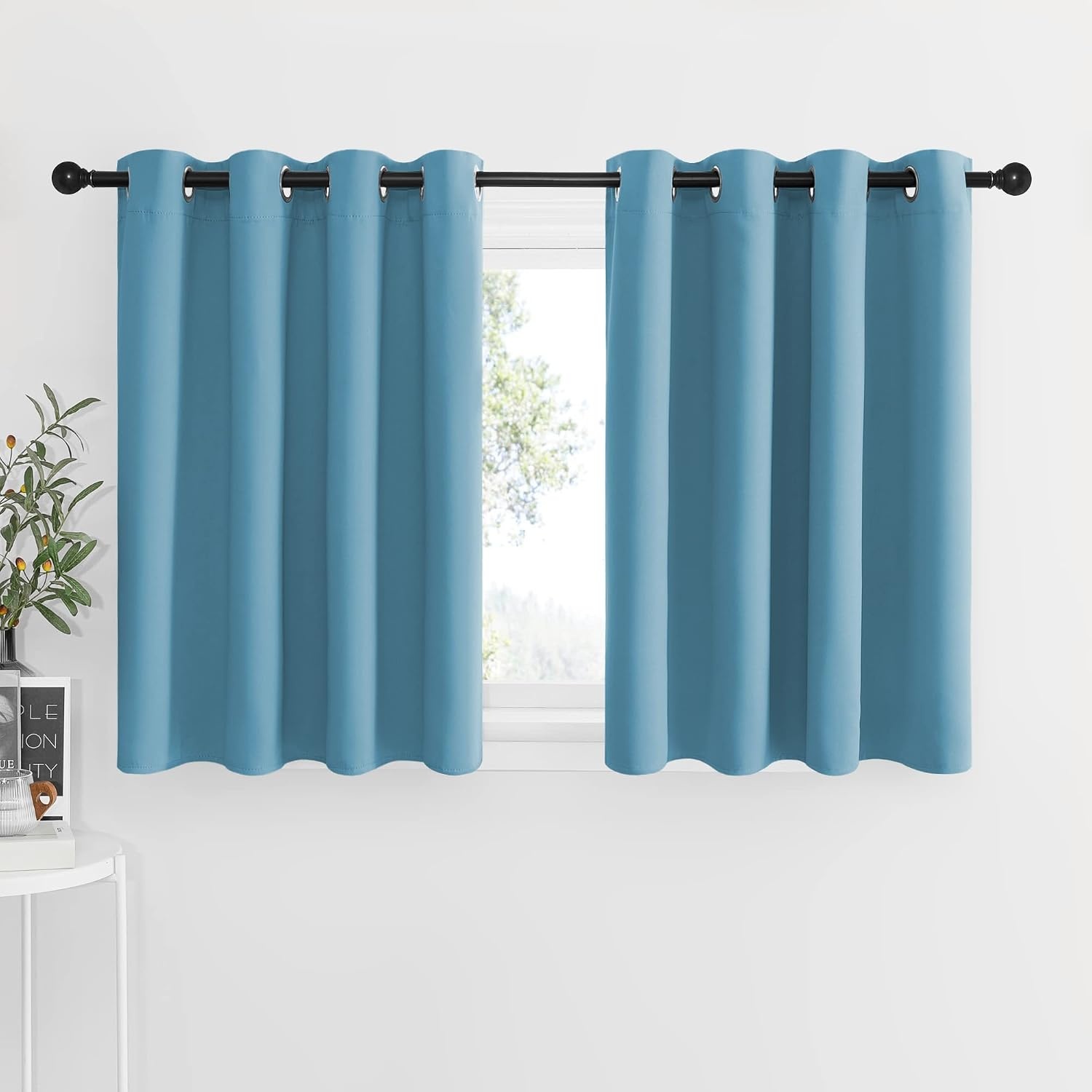 image:imageNICETOWN Kitchen Tiers Curtains for Small Window Bathroom 52 W x 30 LTeal Blue