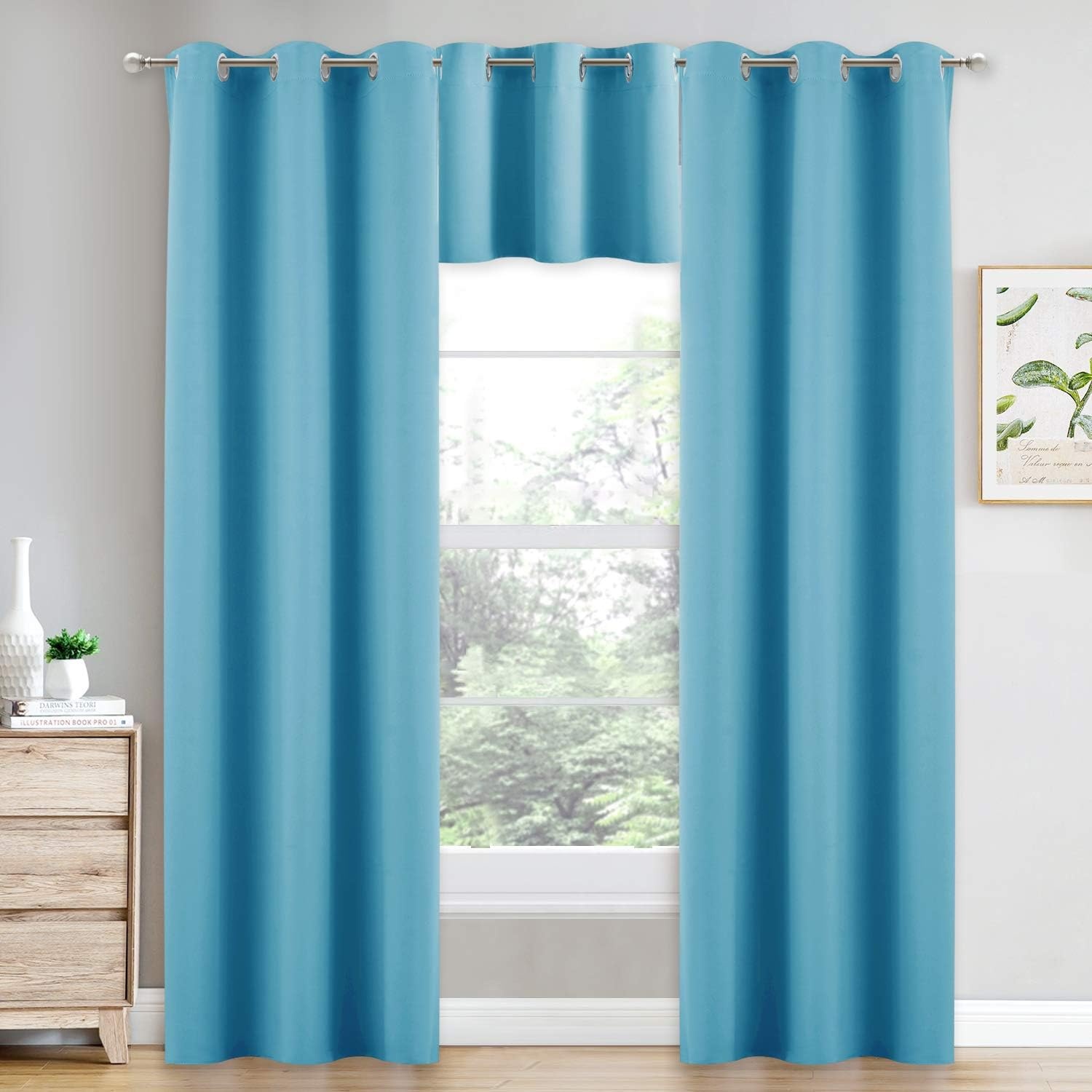 image:imageNICETOWN Kitchen Tiers Curtains for Small Window Bathroom 52 W x 30 LTeal Blue