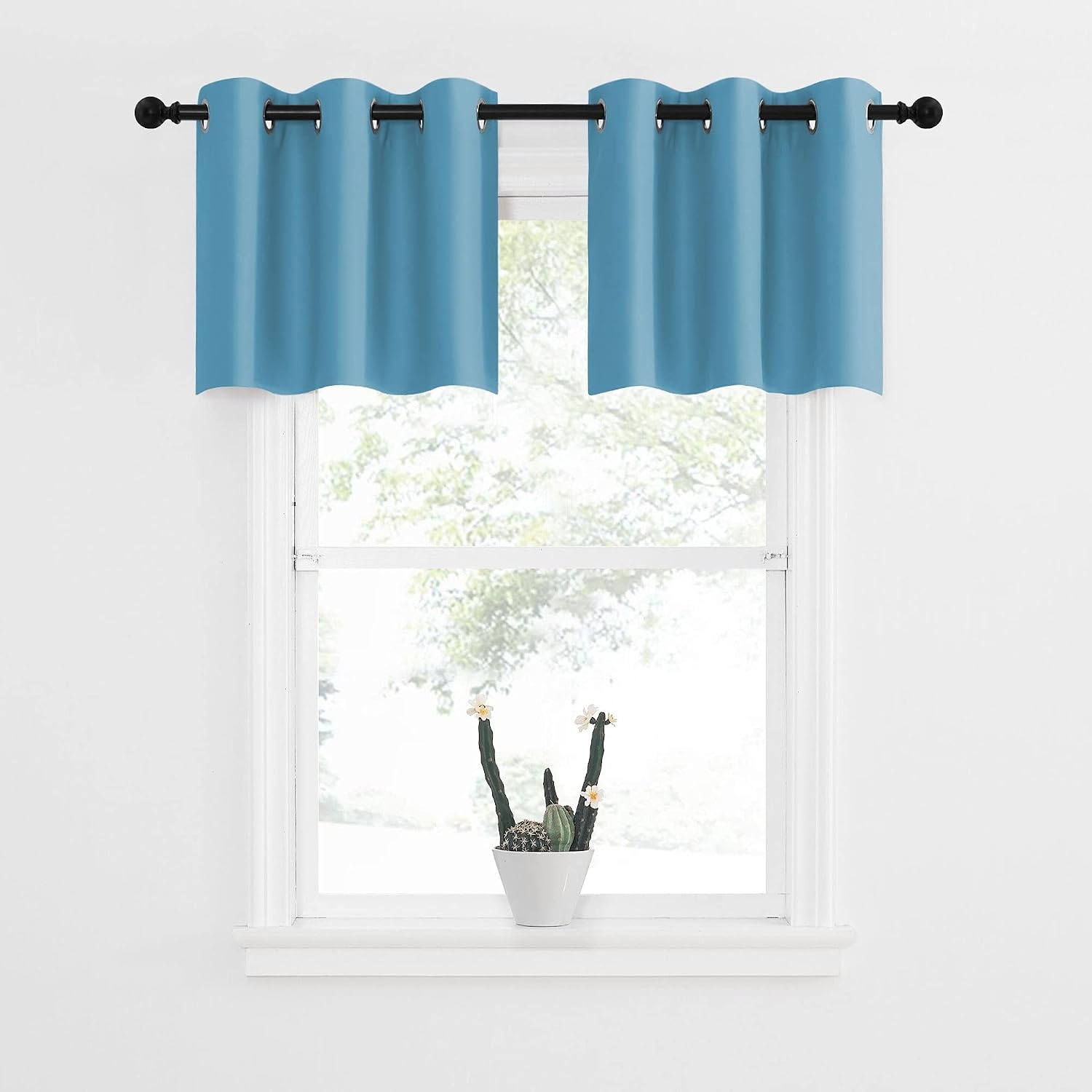 image:imageNICETOWN Kitchen Tiers Curtains for Small Window Bathroom 52 W x 30 LTeal Blue
