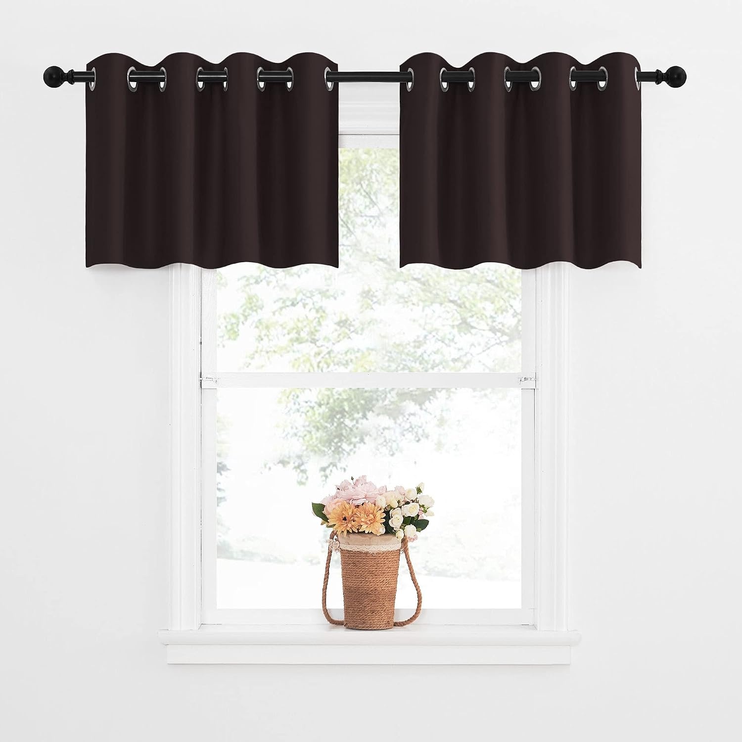 image:imageNICETOWN Kitchen Tiers Curtains for Small Window Bathroom 52 W x 30 LToffee Brown