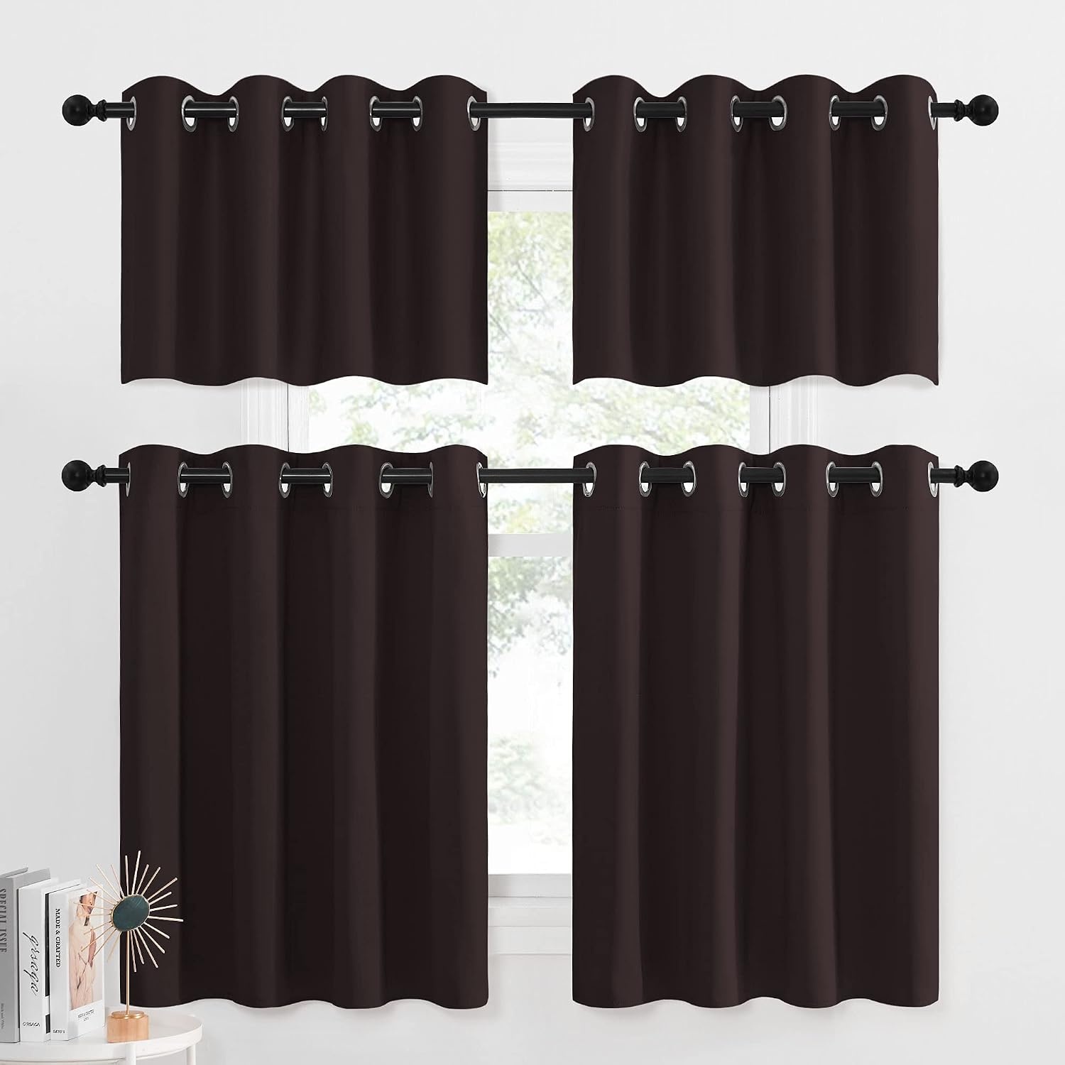 image:imageNICETOWN Kitchen Tiers Curtains for Small Window Bathroom 52 W x 30 LToffee Brown