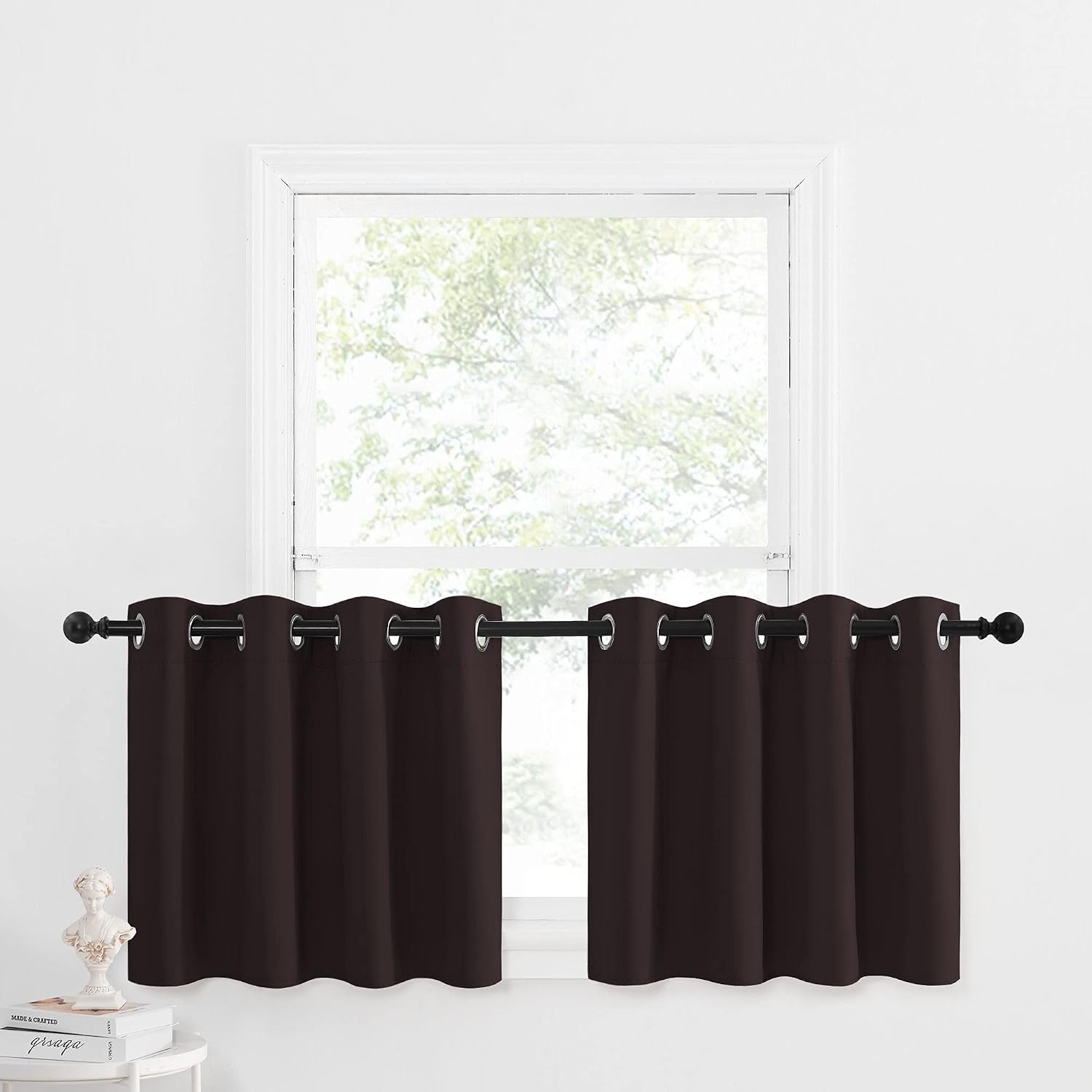 image:imageNICETOWN Kitchen Tiers Curtains for Small Window Bathroom 52 W x 30 LToffee Brown