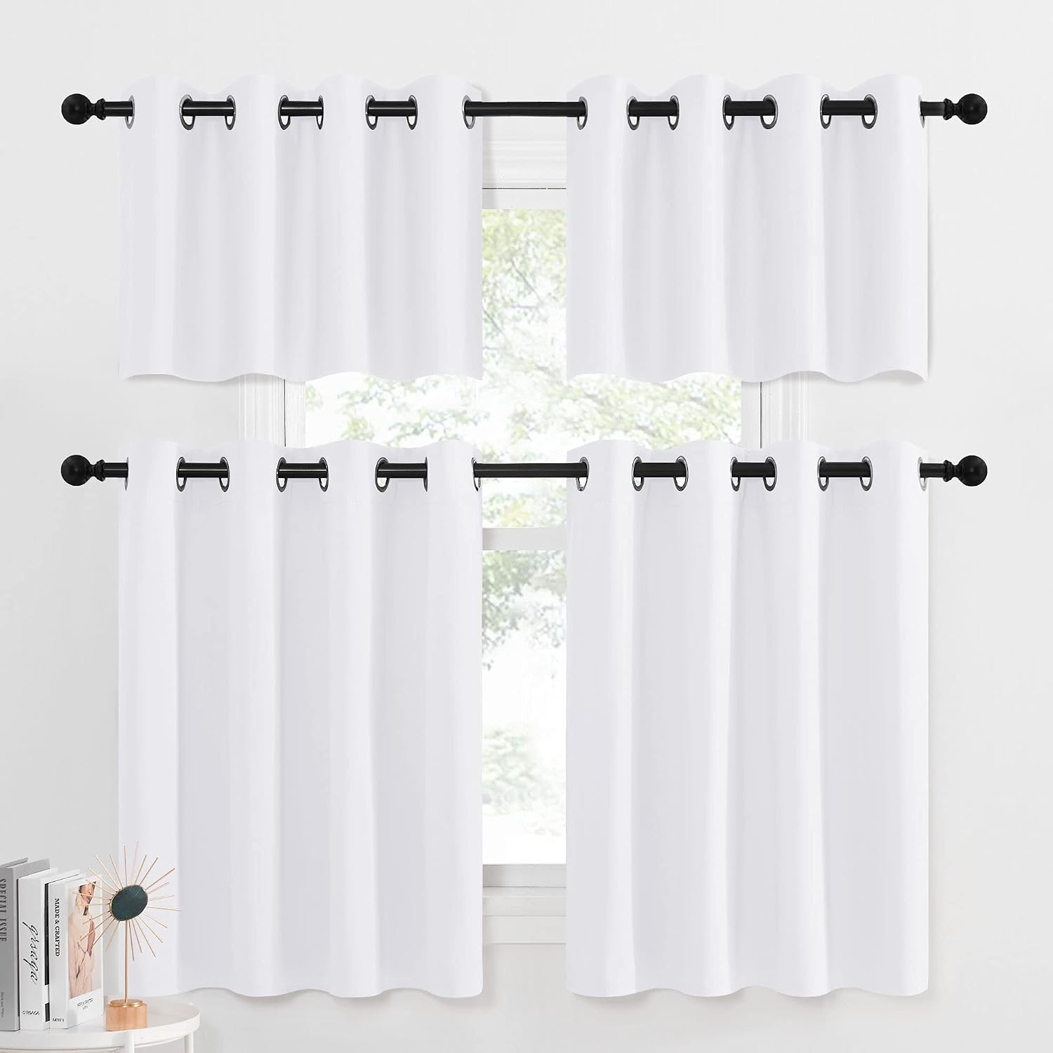 image:imageNICETOWN Kitchen Tiers Curtains for Small Window Bathroom 52 W x 30 LWhite