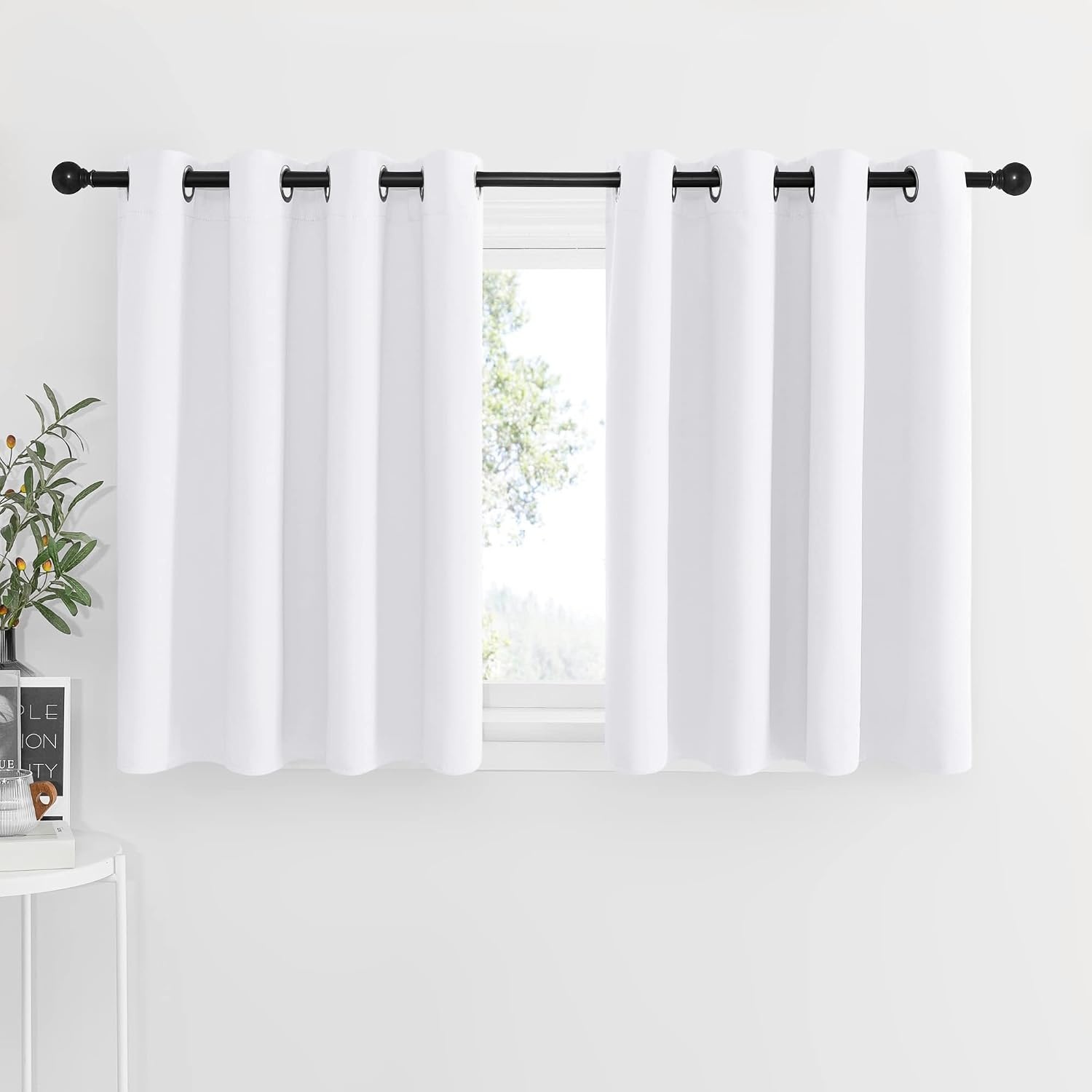 image:imageNICETOWN Kitchen Tiers Curtains for Small Window Bathroom 52 W x 30 LWhite