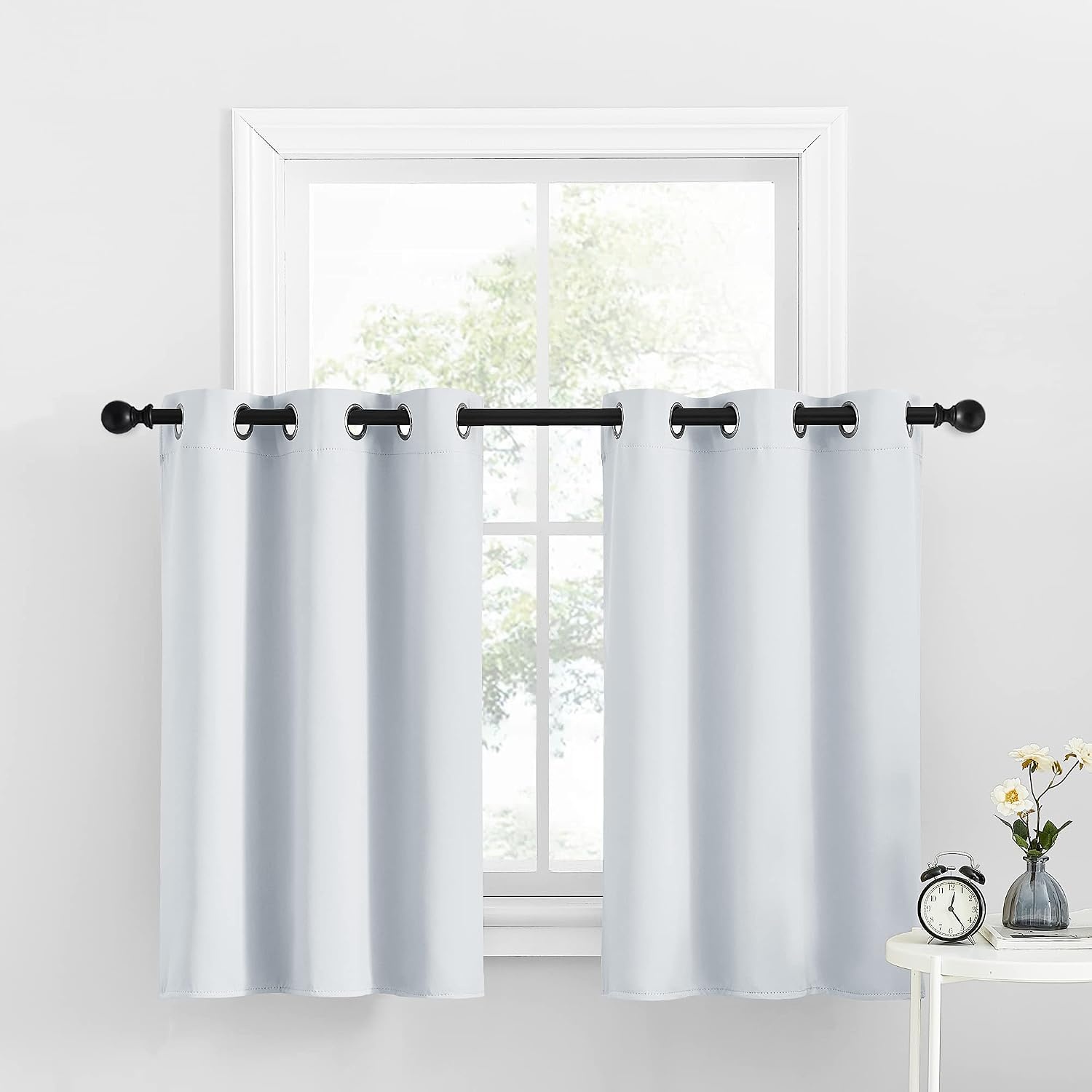 image:imageNICETOWN Kitchen Tiers Curtains for Small Window Bathroom 52 W x 30 LWhite