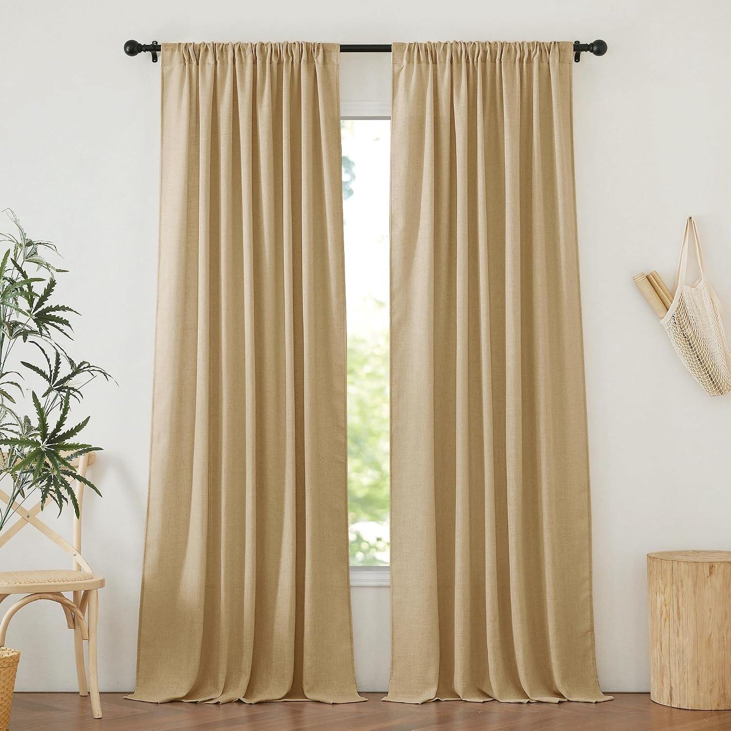 image:imageNICETOWN Linen Pinch Pleated Curtains 84 Inches Long for BedroomBrown