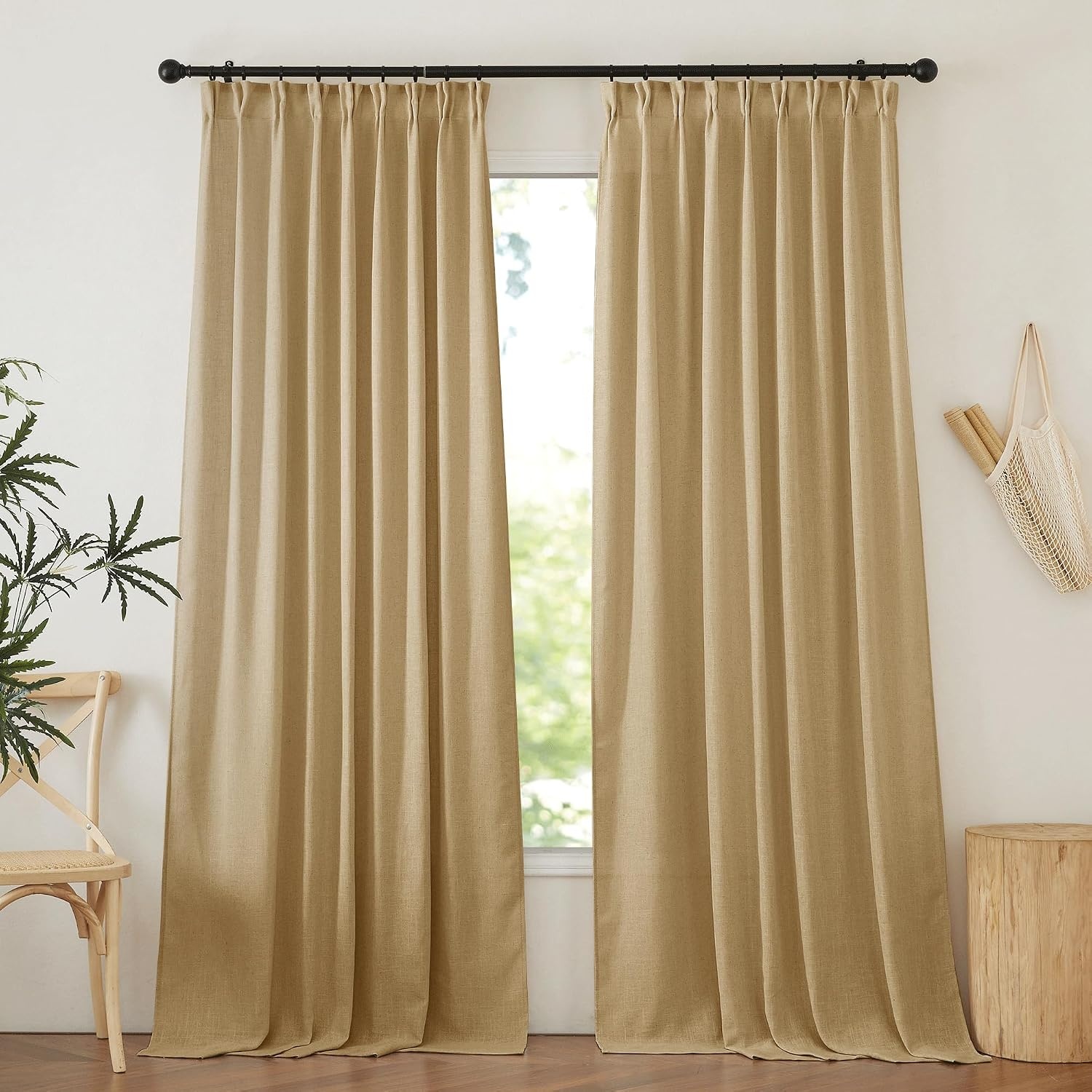 image:imageNICETOWN Linen Pinch Pleated Curtains 84 Inches Long for BedroomBrown